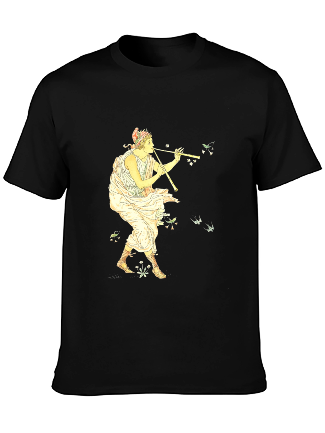 Greek Flute Player Black T-Shirt