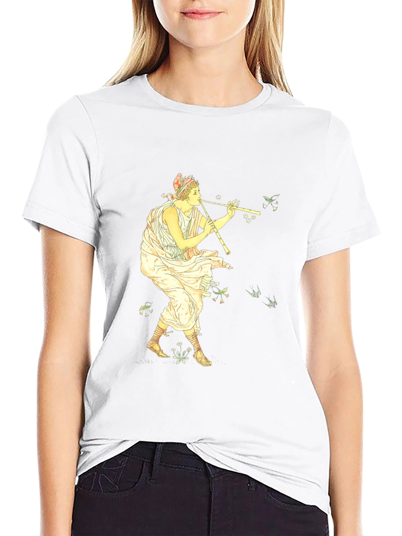Greek Flute Player Black T-Shirt