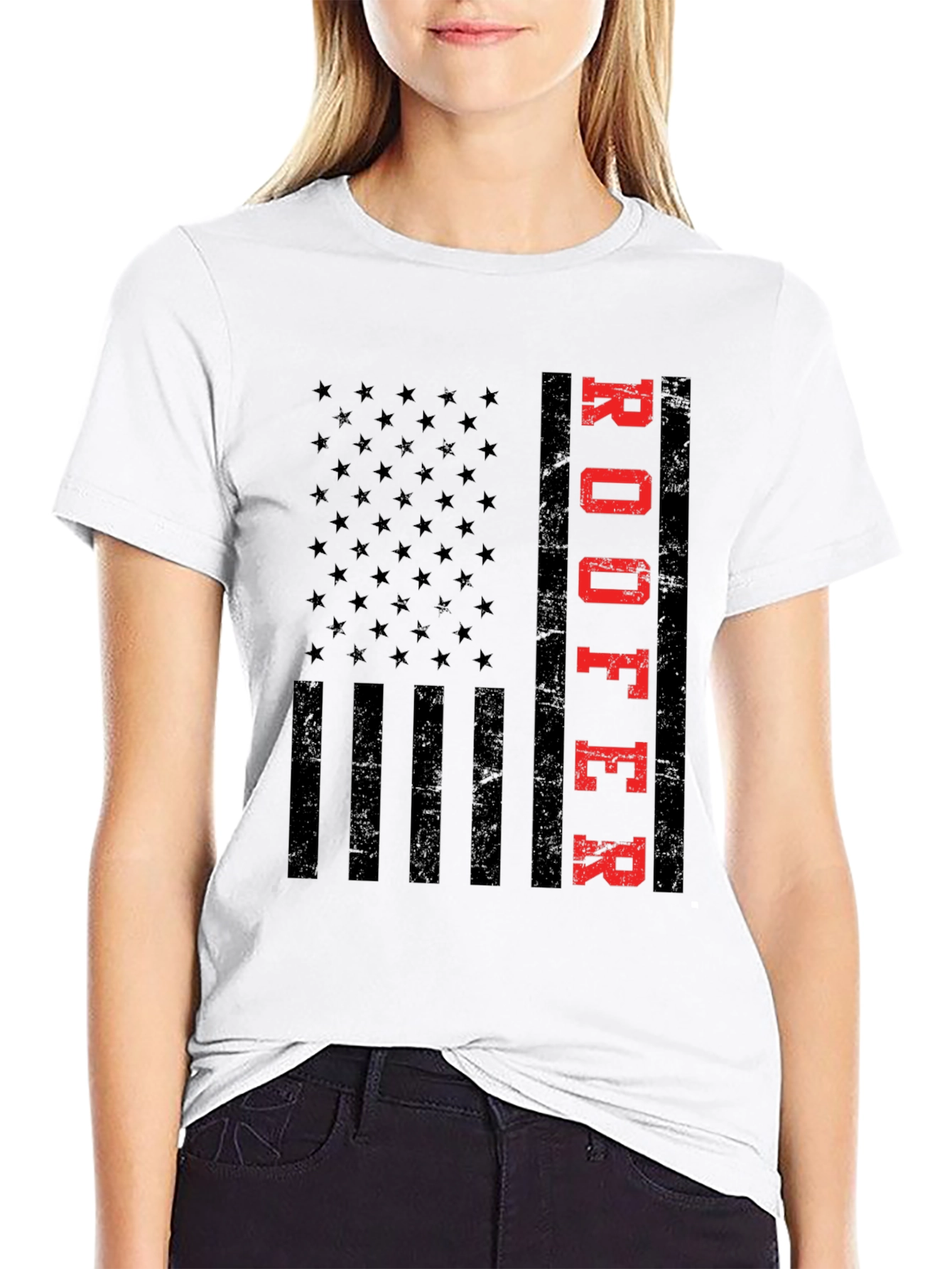 Roofer American Flag T-Shirt Patriotic Job Pride