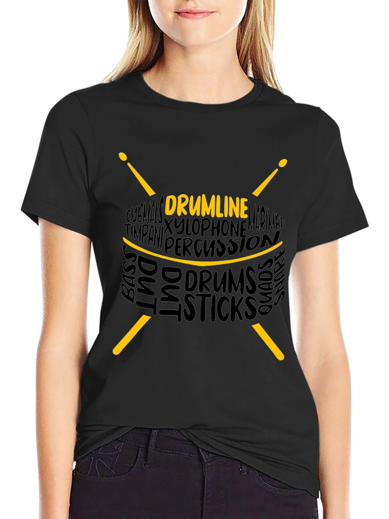 Drumline Drum Sticks Word Art Graphic T-Shirt