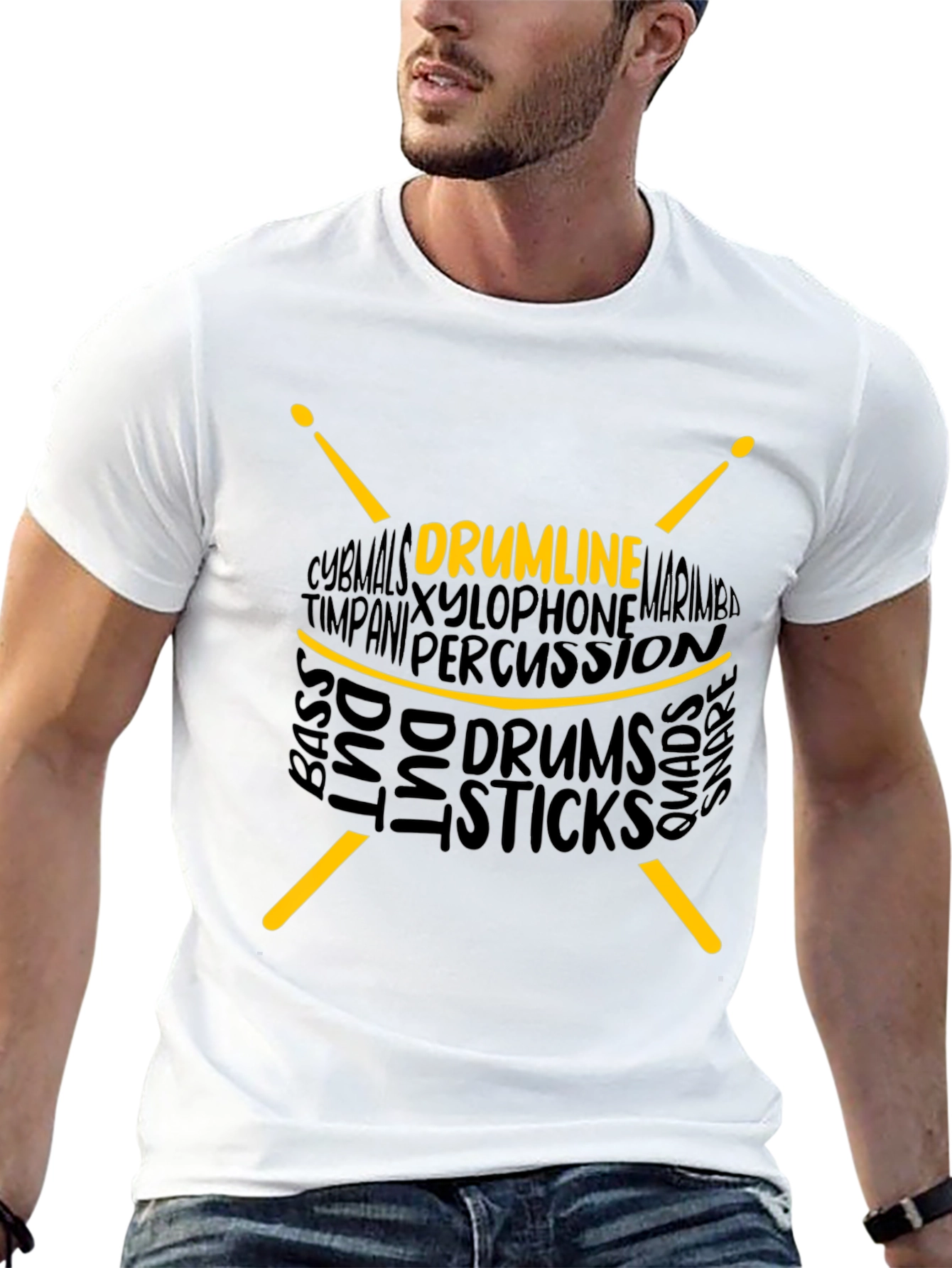 Drumline Drum Sticks Word Art Graphic T-Shirt