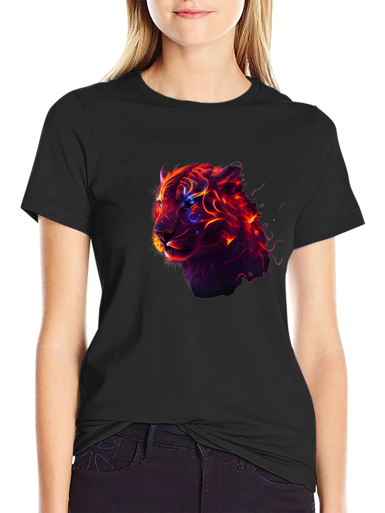 Fiery Tiger Graphic Tee - Mens Black T-Shirt