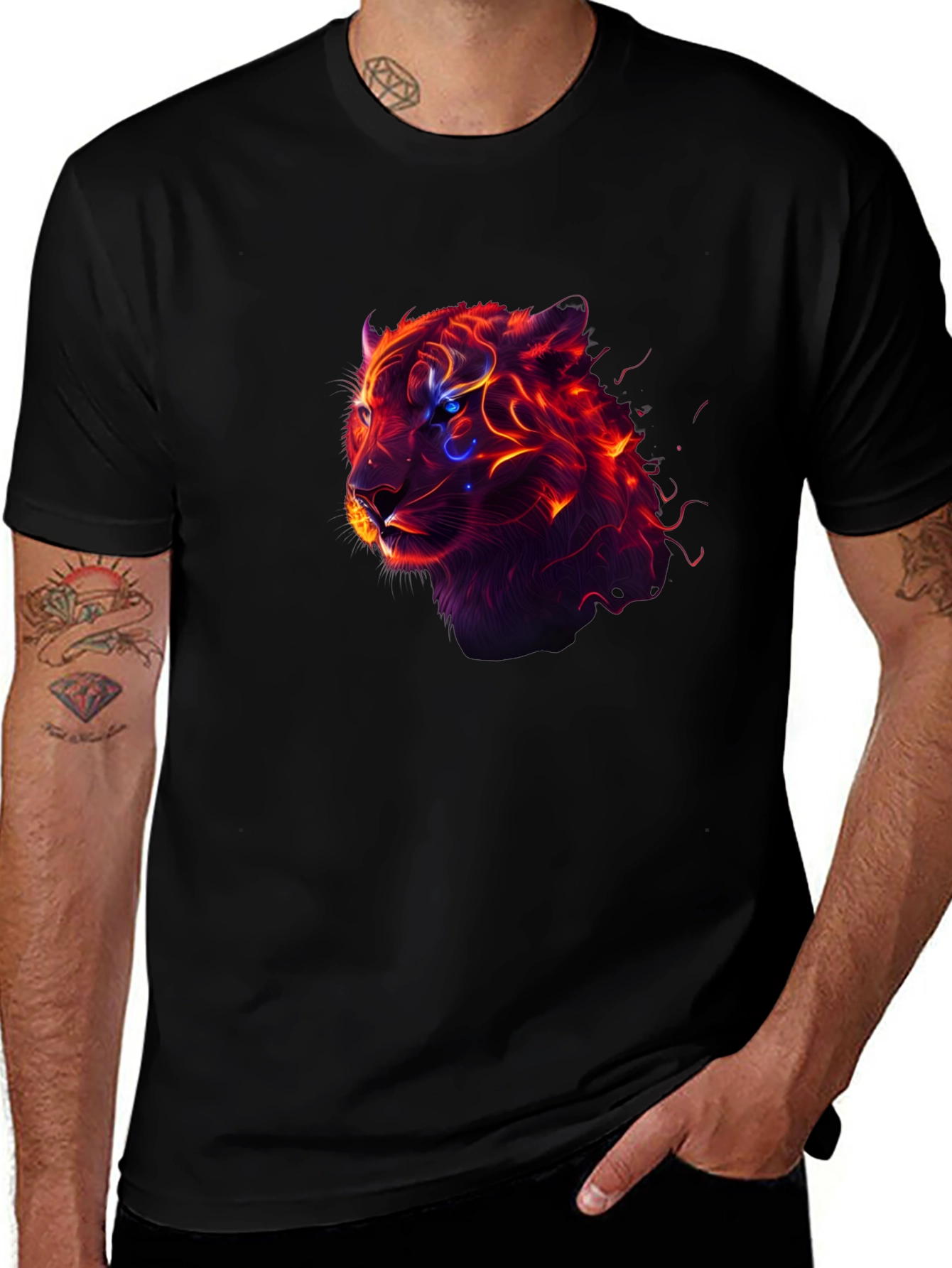 Fiery Tiger Graphic Tee - Mens Black T-Shirt