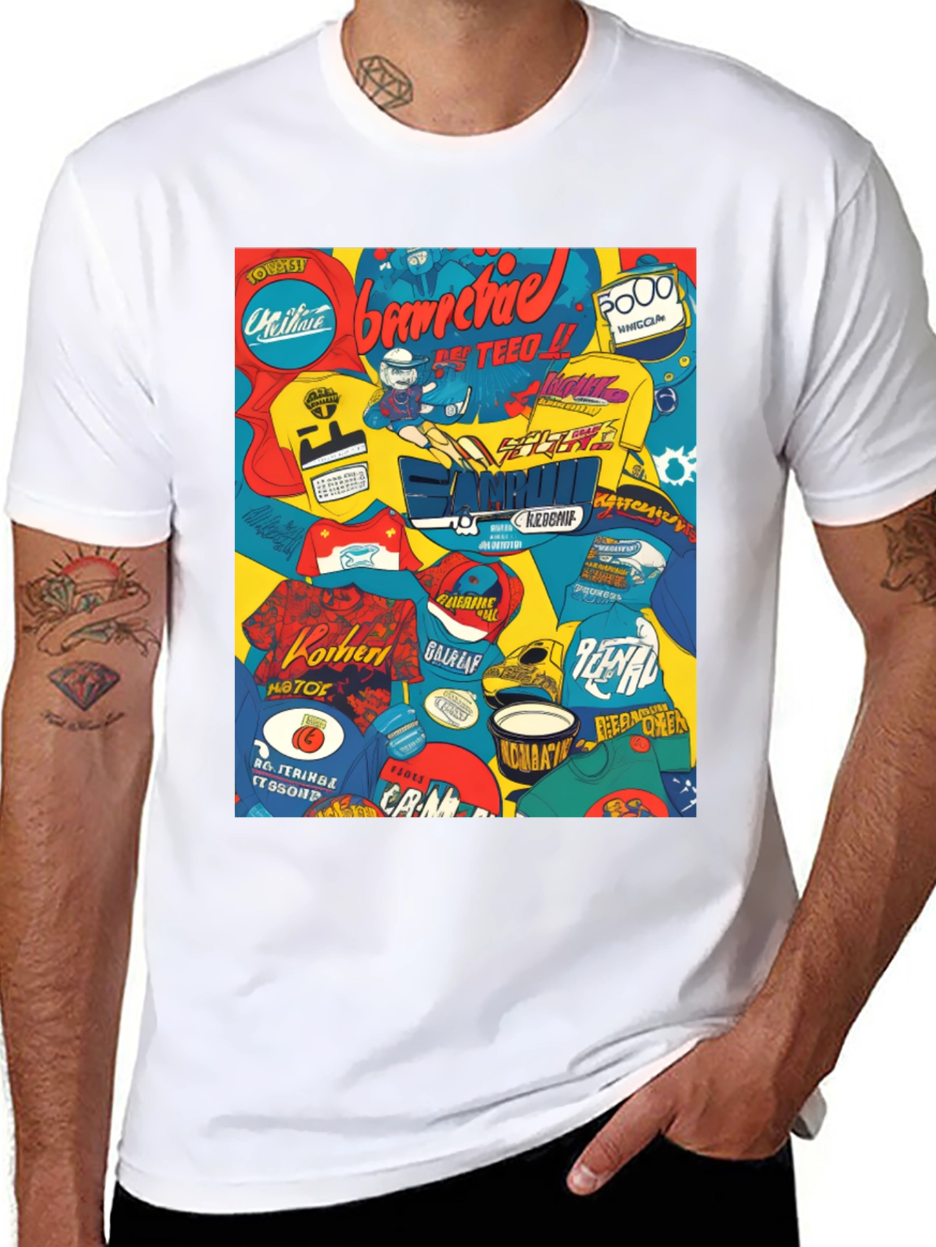 Graphic Print T-Shirt - Bold Collage Design
