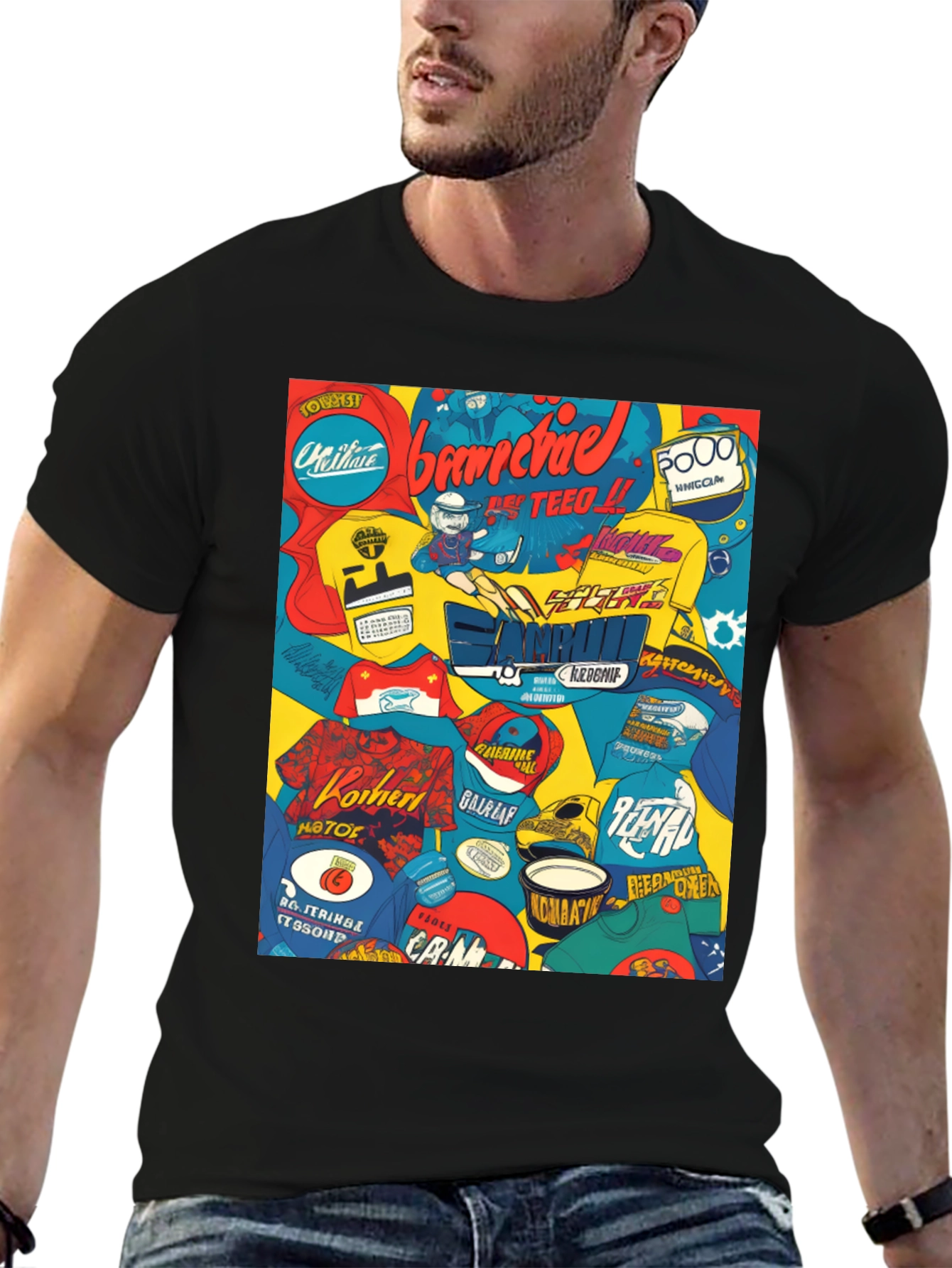 Graphic Print T-Shirt - Bold Collage Design