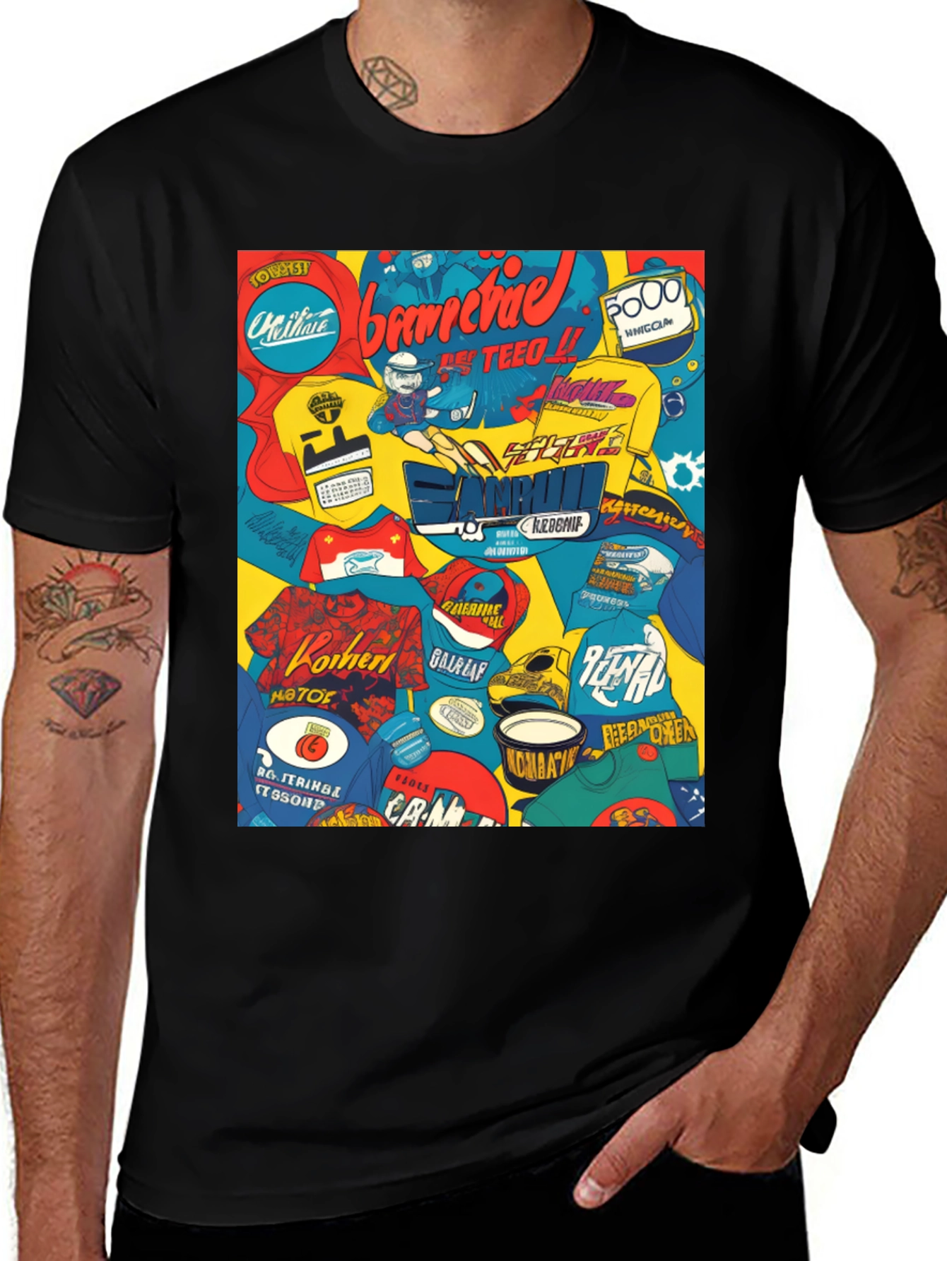 Graphic Print T-Shirt - Bold Collage Design