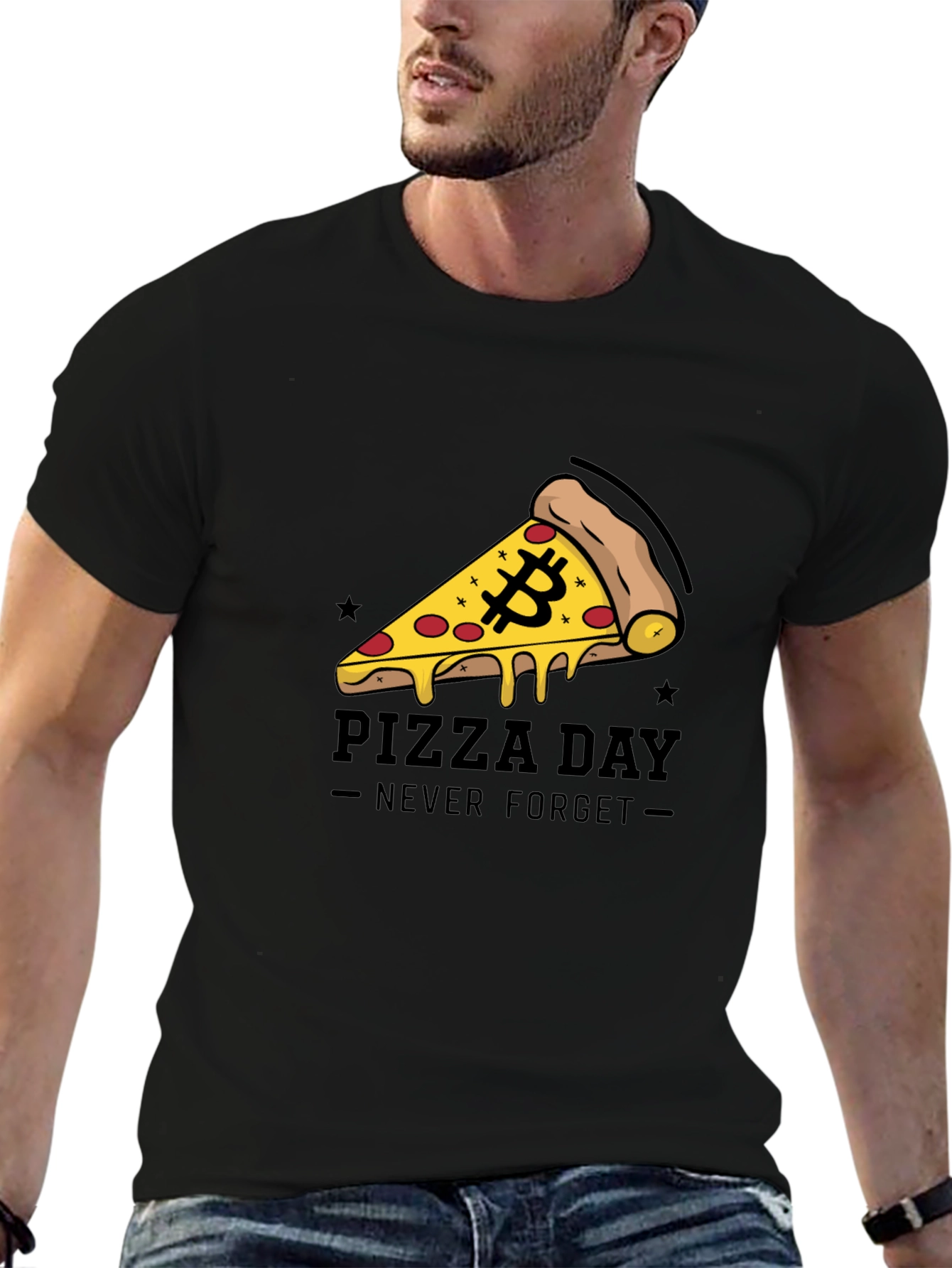 Bitcoin Pizza Day Black T-Shirt - Never Forget