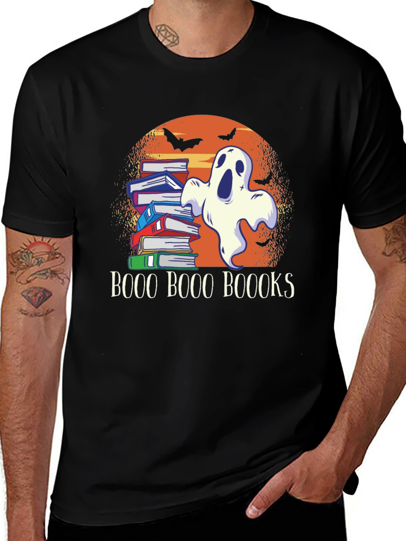 Boo Halloween Ghost & Books T-Shirt
