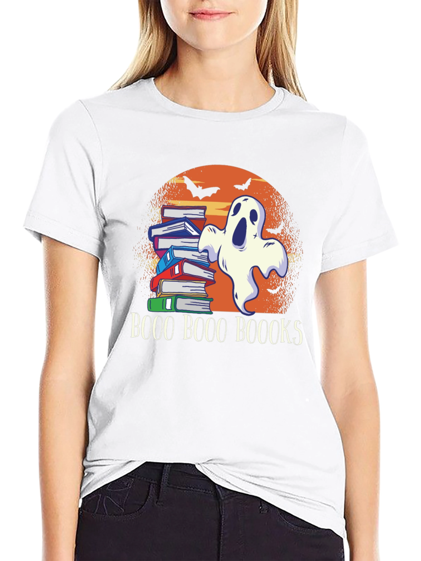 Boo Halloween Ghost & Books T-Shirt