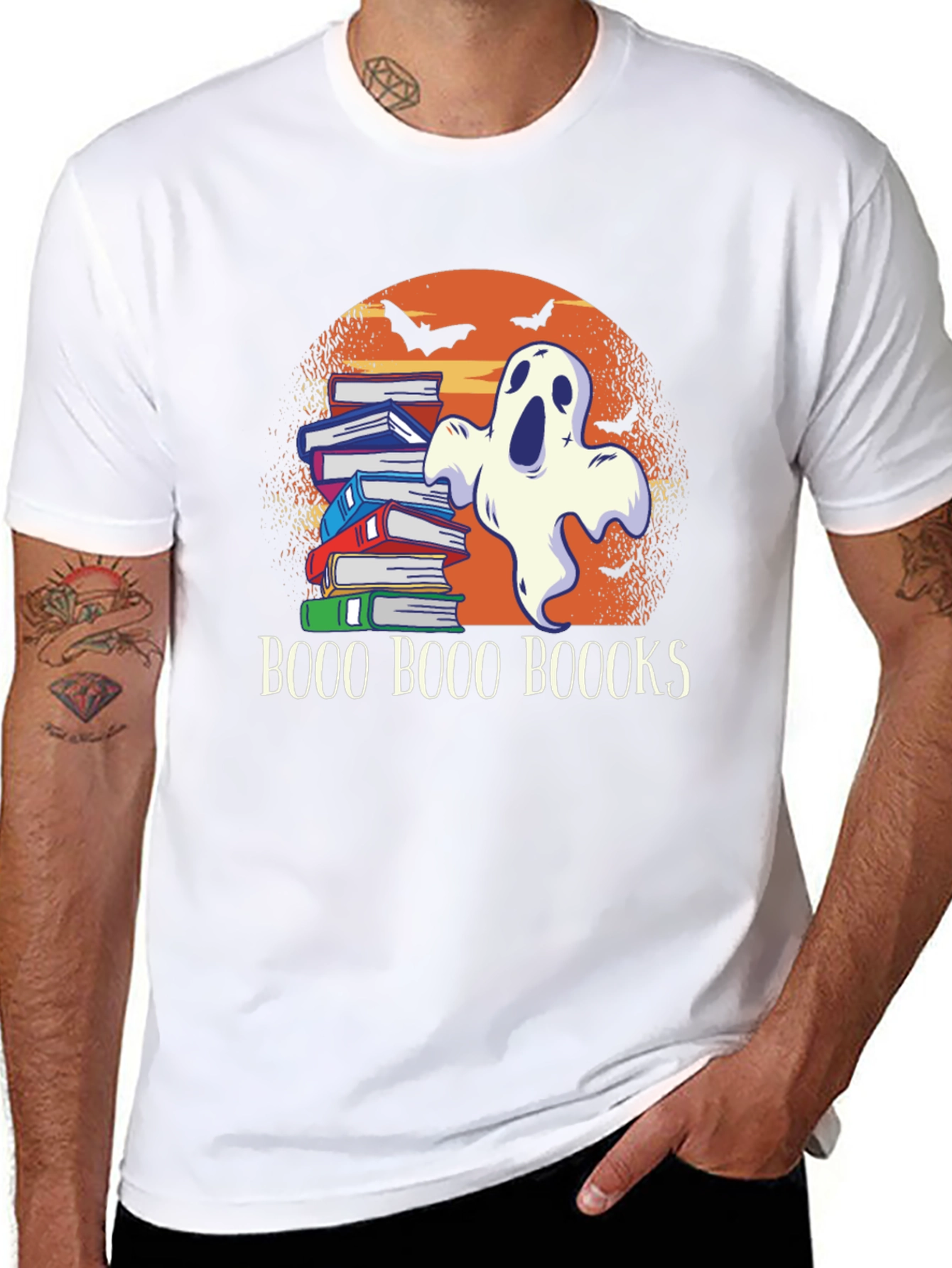 Boo Halloween Ghost & Books T-Shirt