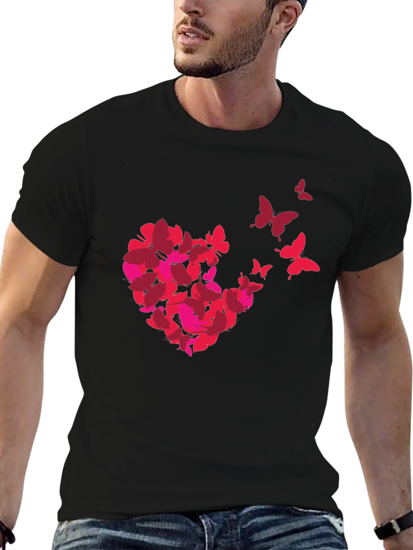 Butterfly Heart Graphic Tee - Soft Black Cotton T-Shirt
