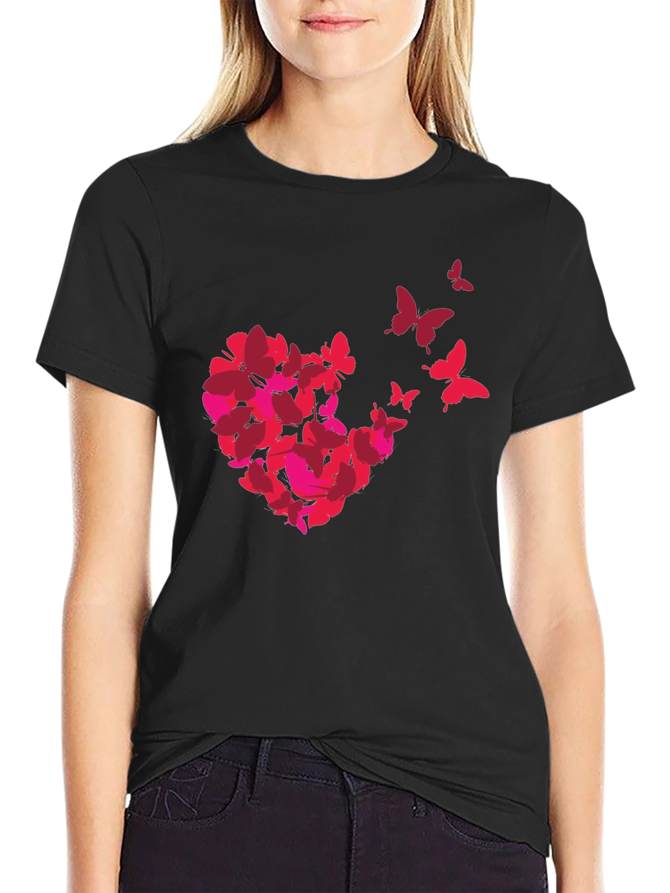 Butterfly Heart Graphic Tee - Soft Black Cotton T-Shirt