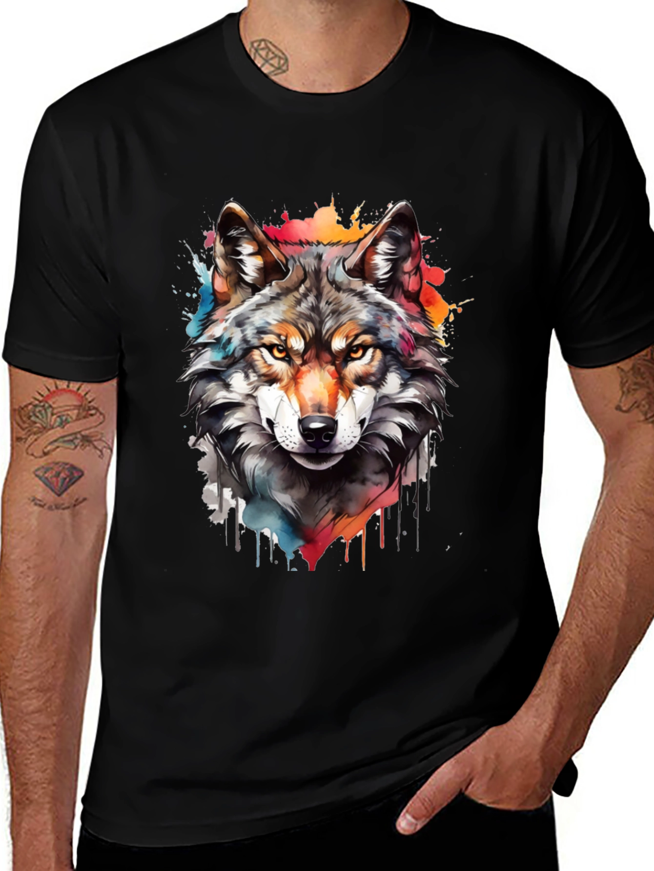 Wolf Graphic Print Tee - Mens Black T-Shirt