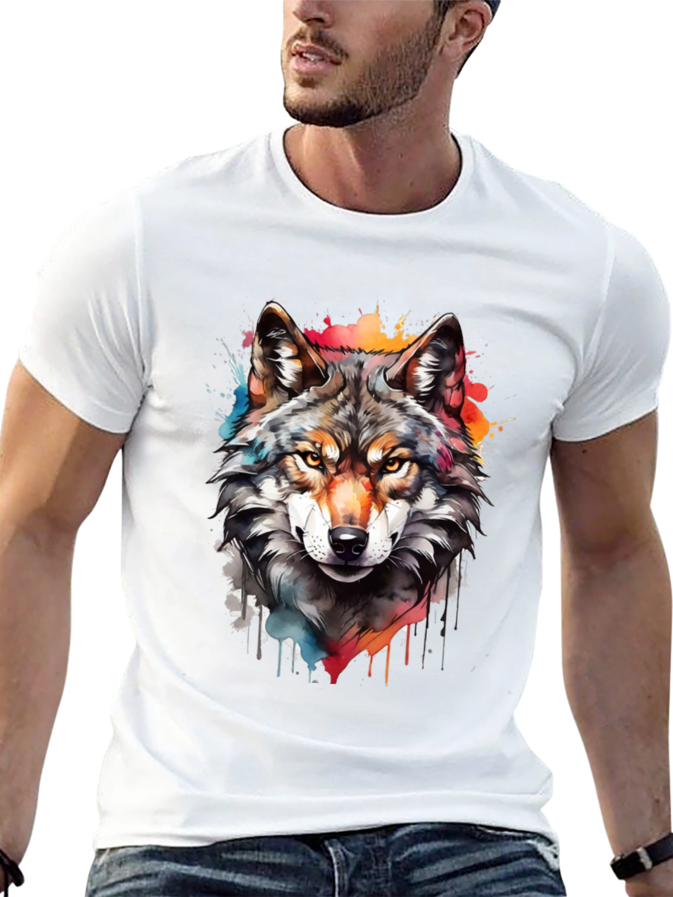 Wolf Graphic Print Tee - Mens Black T-Shirt