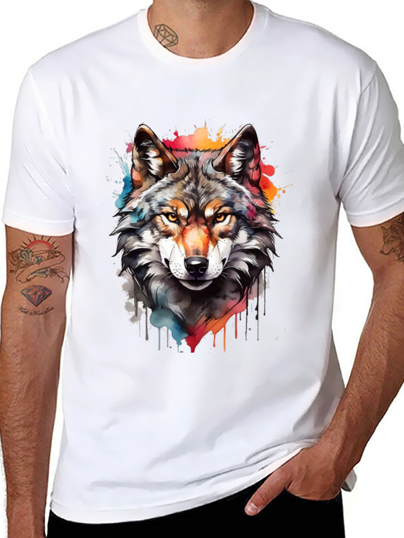 Wolf Graphic Print Tee - Mens Black T-Shirt