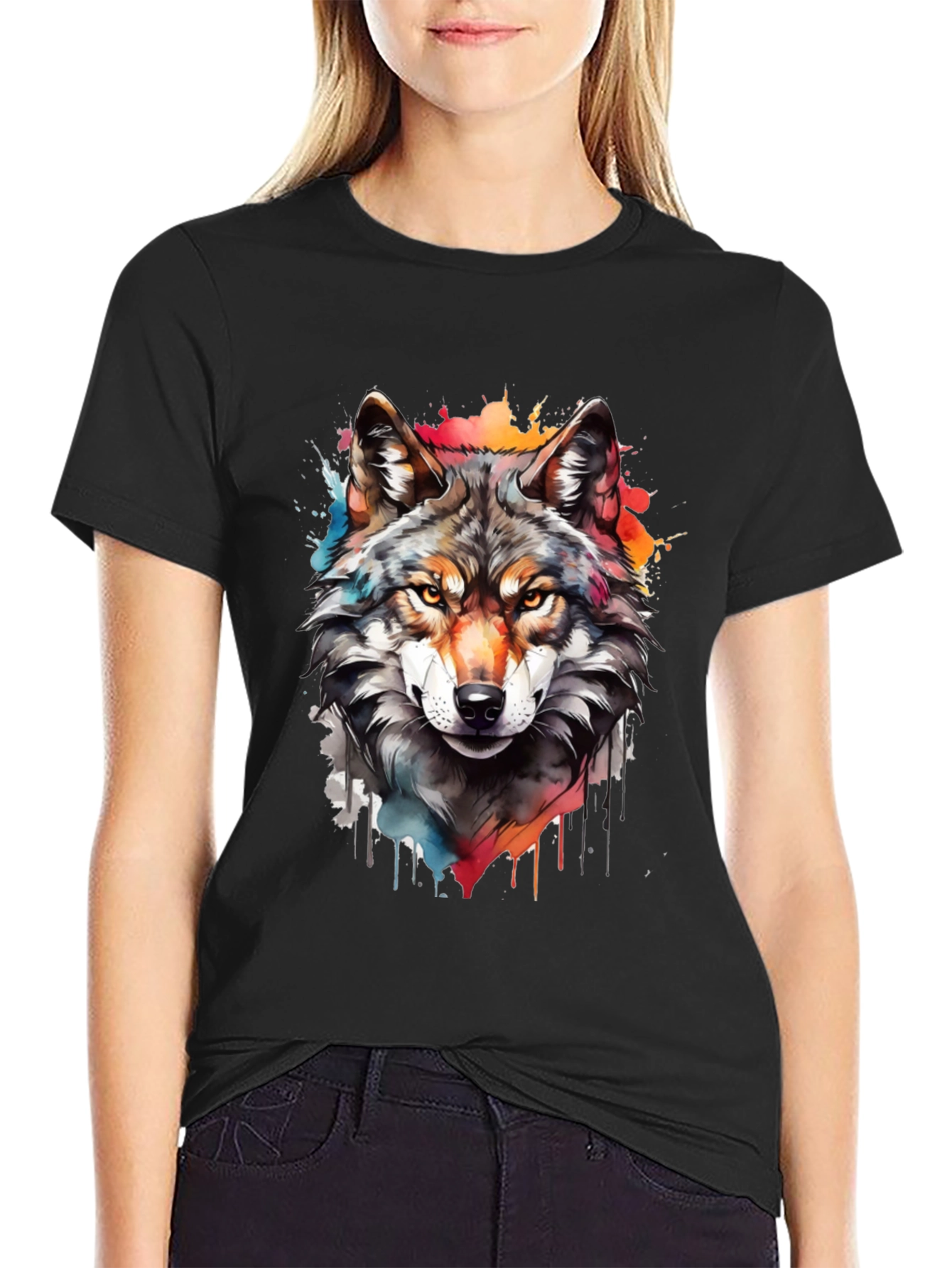 Wolf Graphic Print Tee - Mens Black T-Shirt
