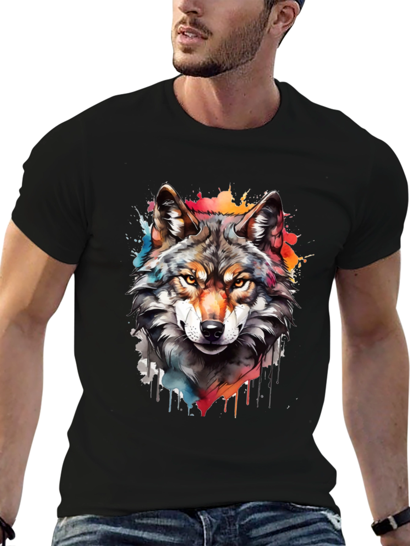 Wolf Graphic Print Tee - Mens Black T-Shirt