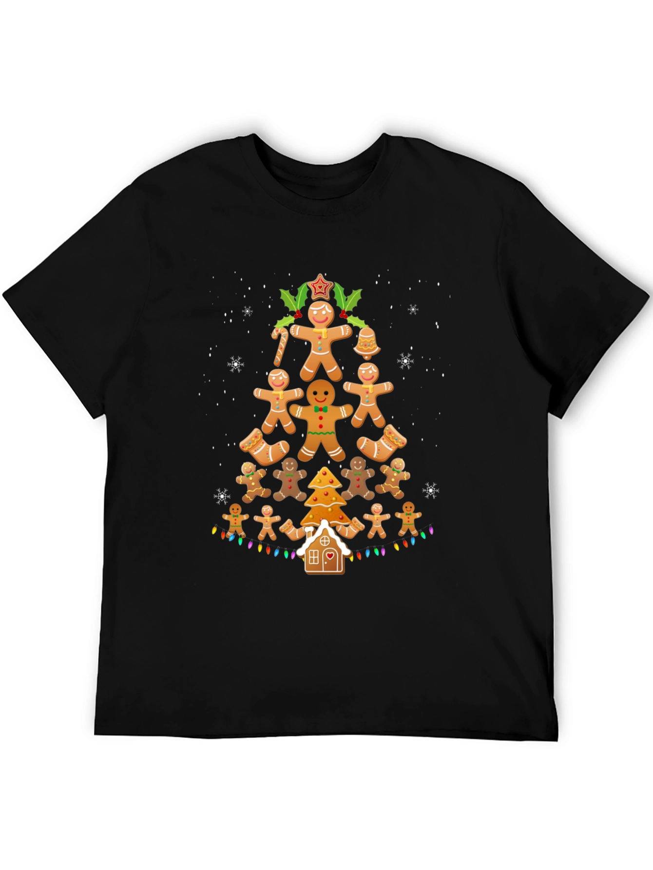 Gingerbread Man Christmas Tree Graphic T-Shirt