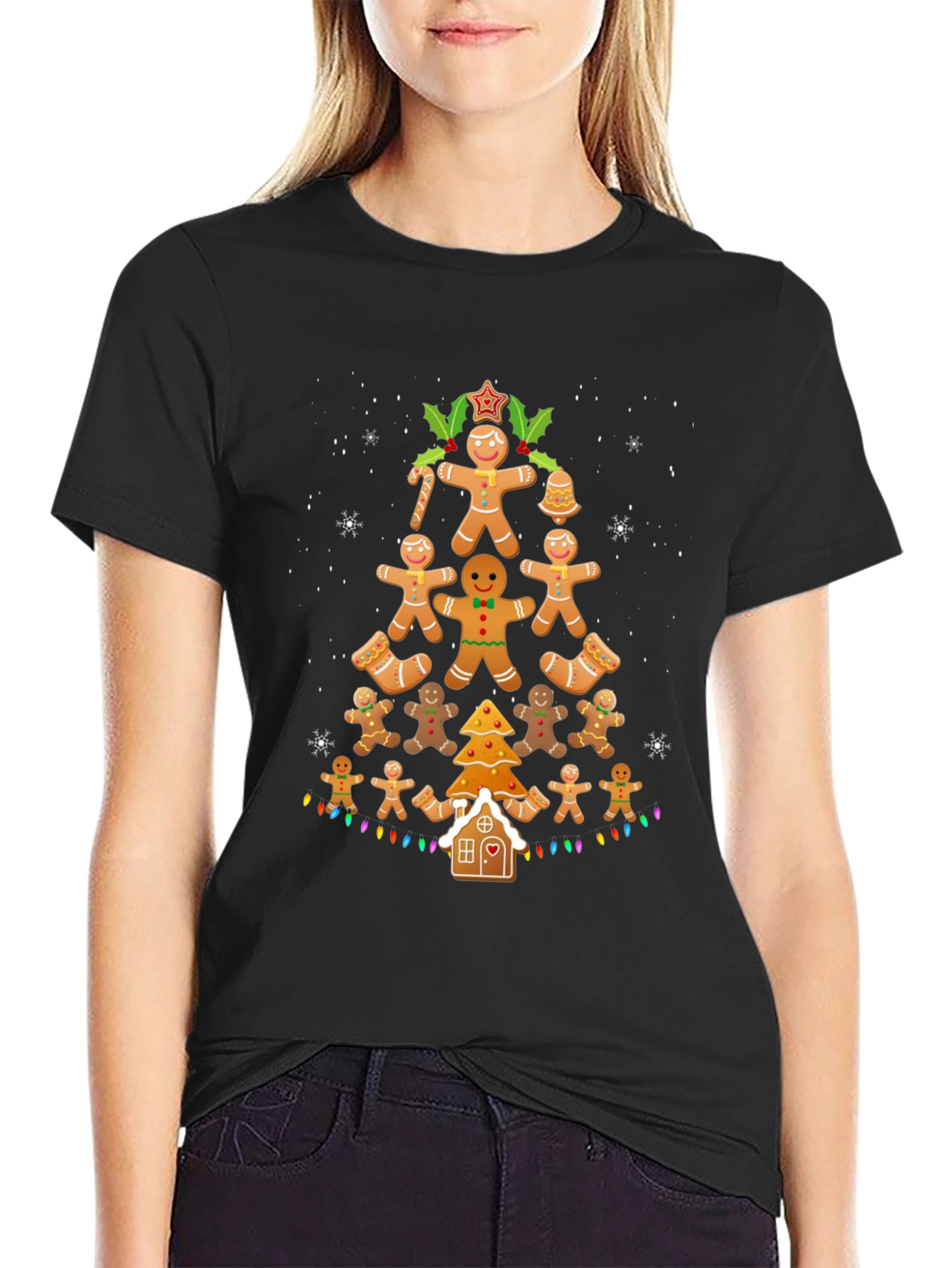 Gingerbread Man Christmas Tree Graphic T-Shirt