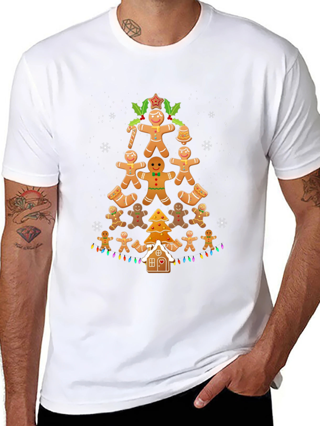 Gingerbread Man Christmas Tree Graphic T-Shirt
