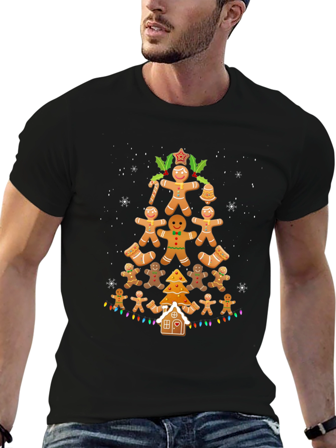 Gingerbread Man Christmas Tree Graphic T-Shirt