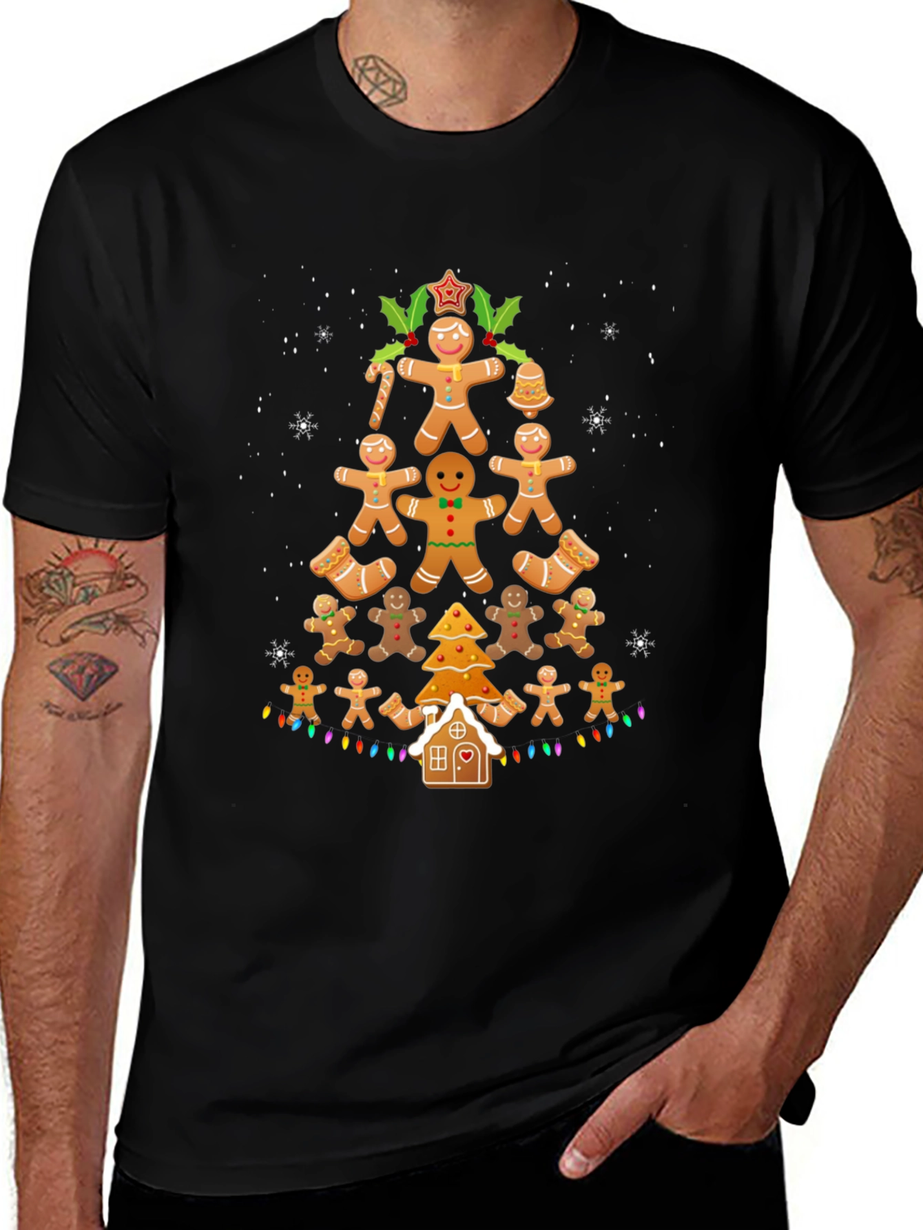 Gingerbread Man Christmas Tree Graphic T-Shirt