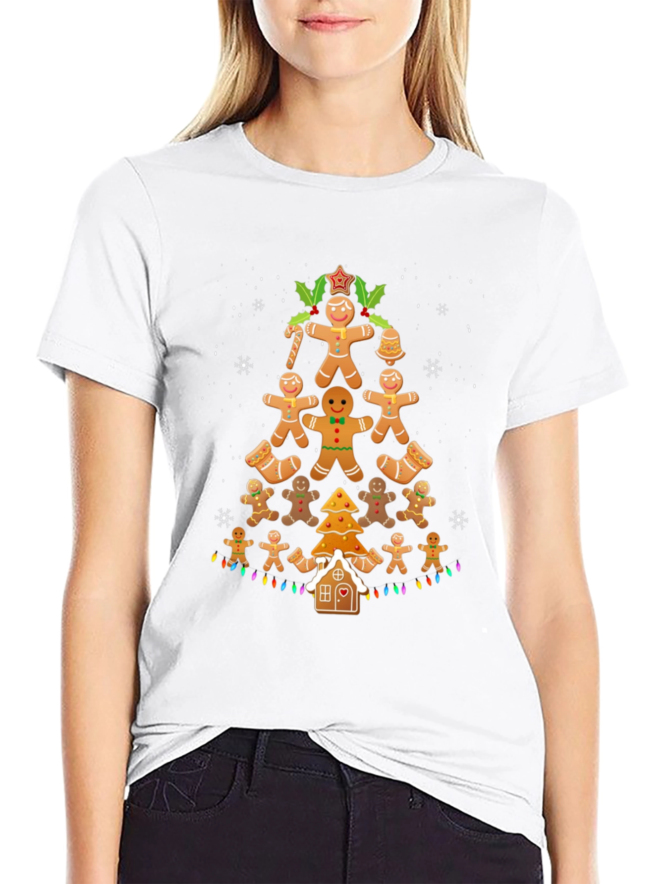 Gingerbread Man Christmas Tree Graphic T-Shirt