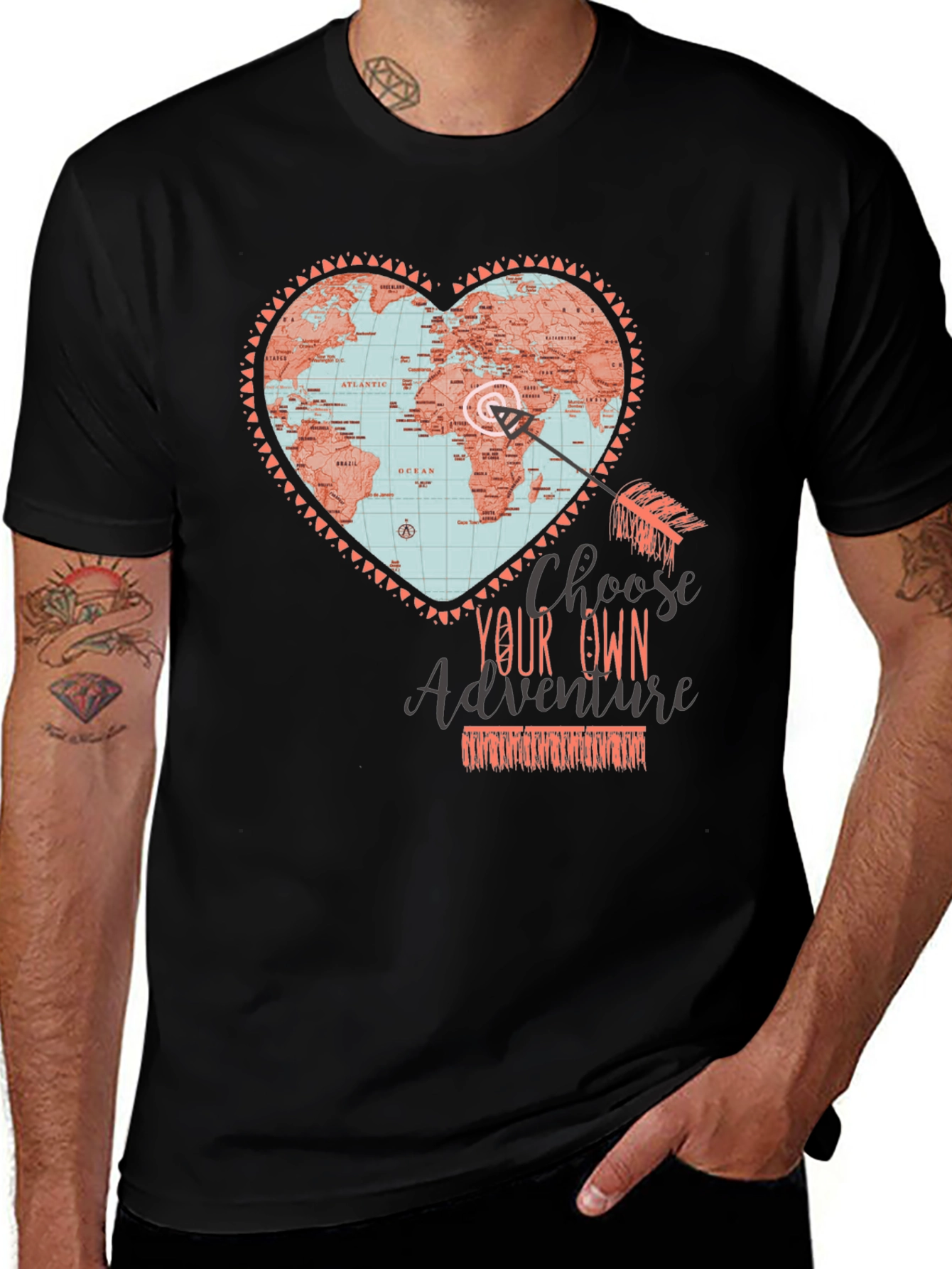 Adventure Map Heart Graphic Tee - Travel T-Shirt
