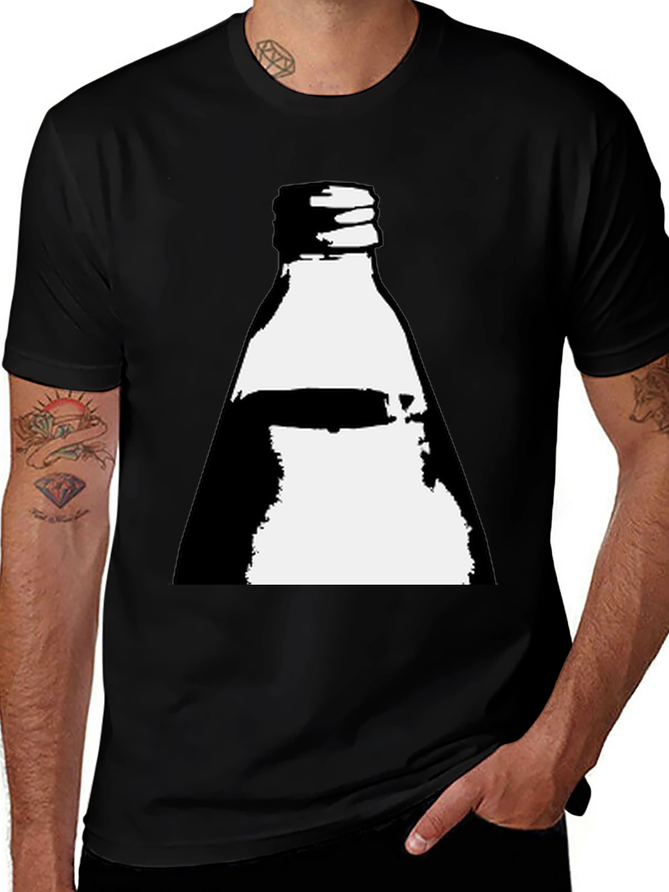 Retro Bottle Graphic Tee - Cool Black T-Shirt