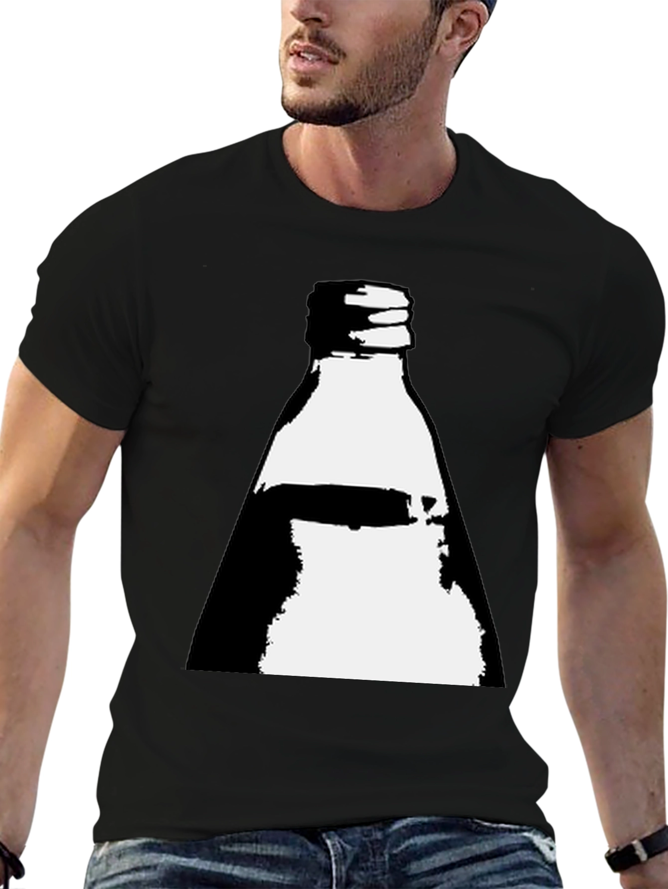 Retro Bottle Graphic Tee - Cool Black T-Shirt