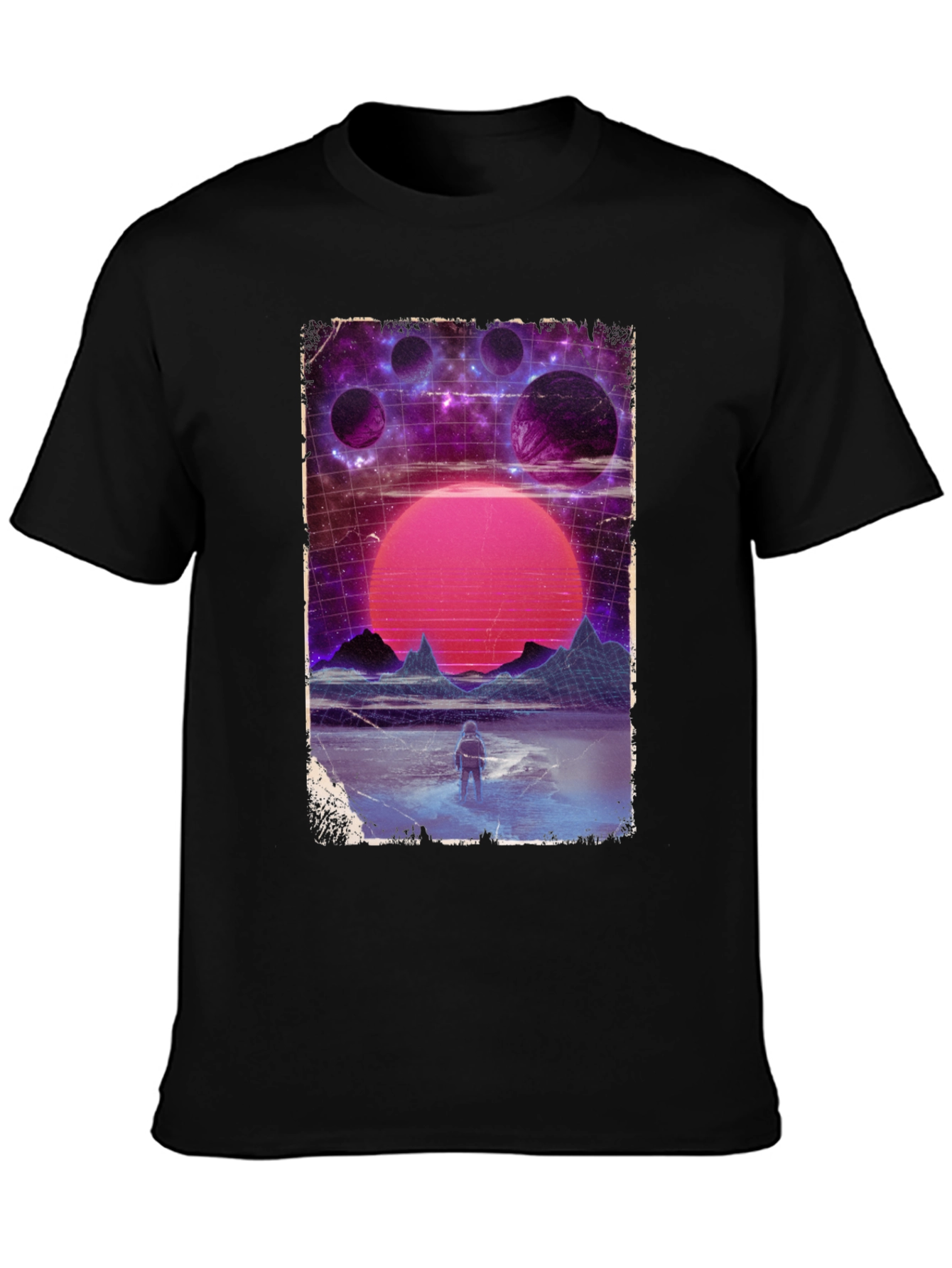 Retro Space Print Black T-Shirt