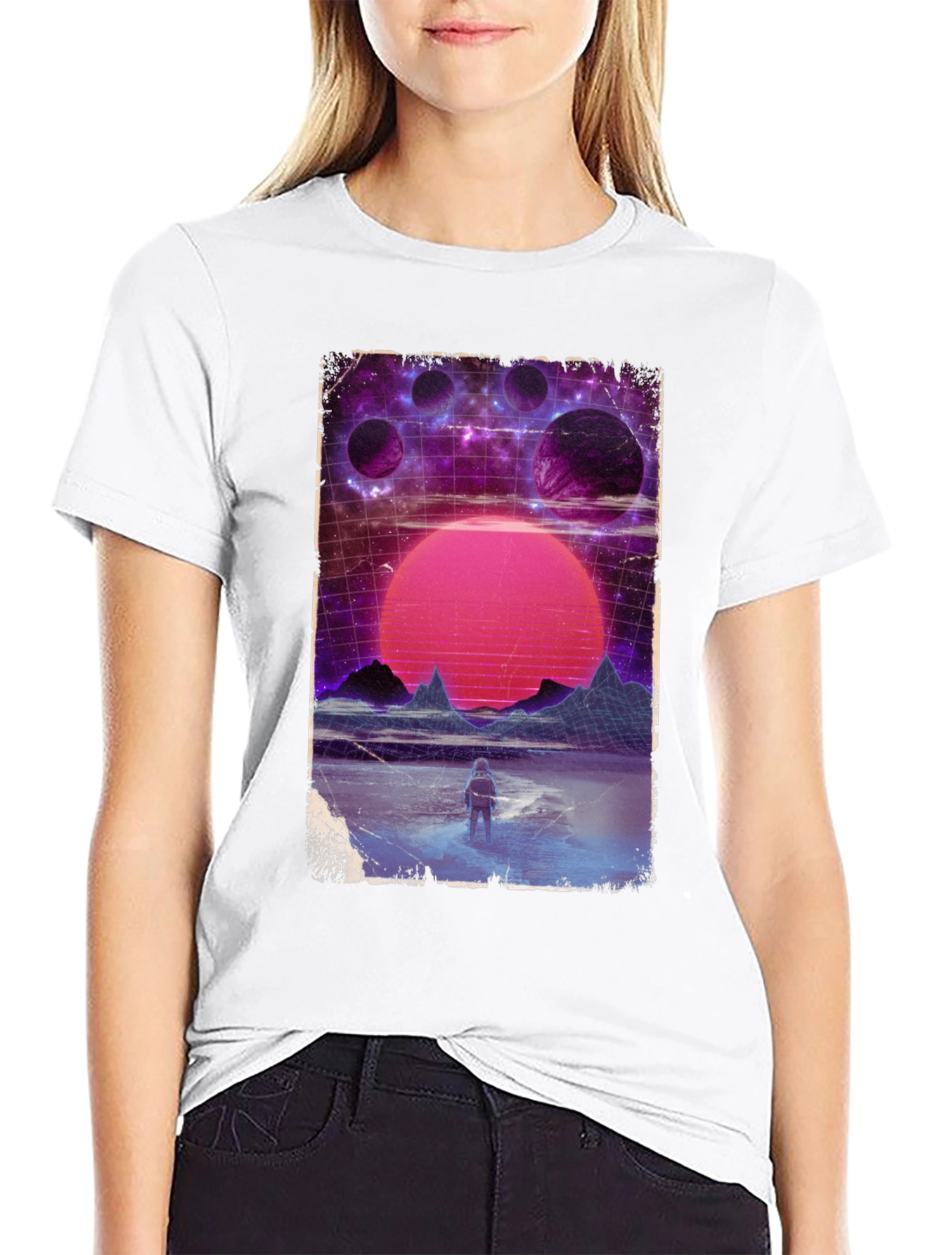 Retro Space Print Black T-Shirt