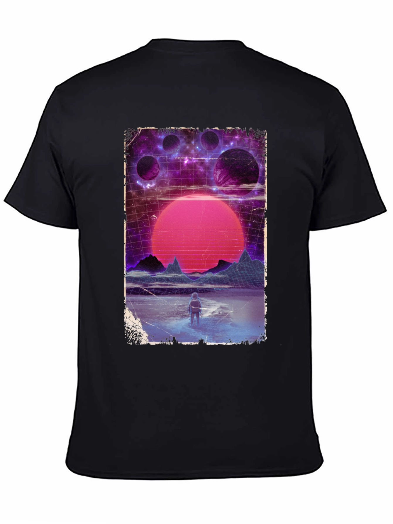 Retro Space Print Black T-Shirt