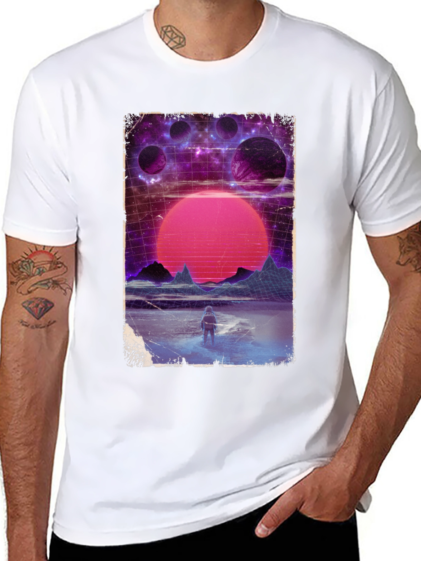 Retro Space Print Black T-Shirt