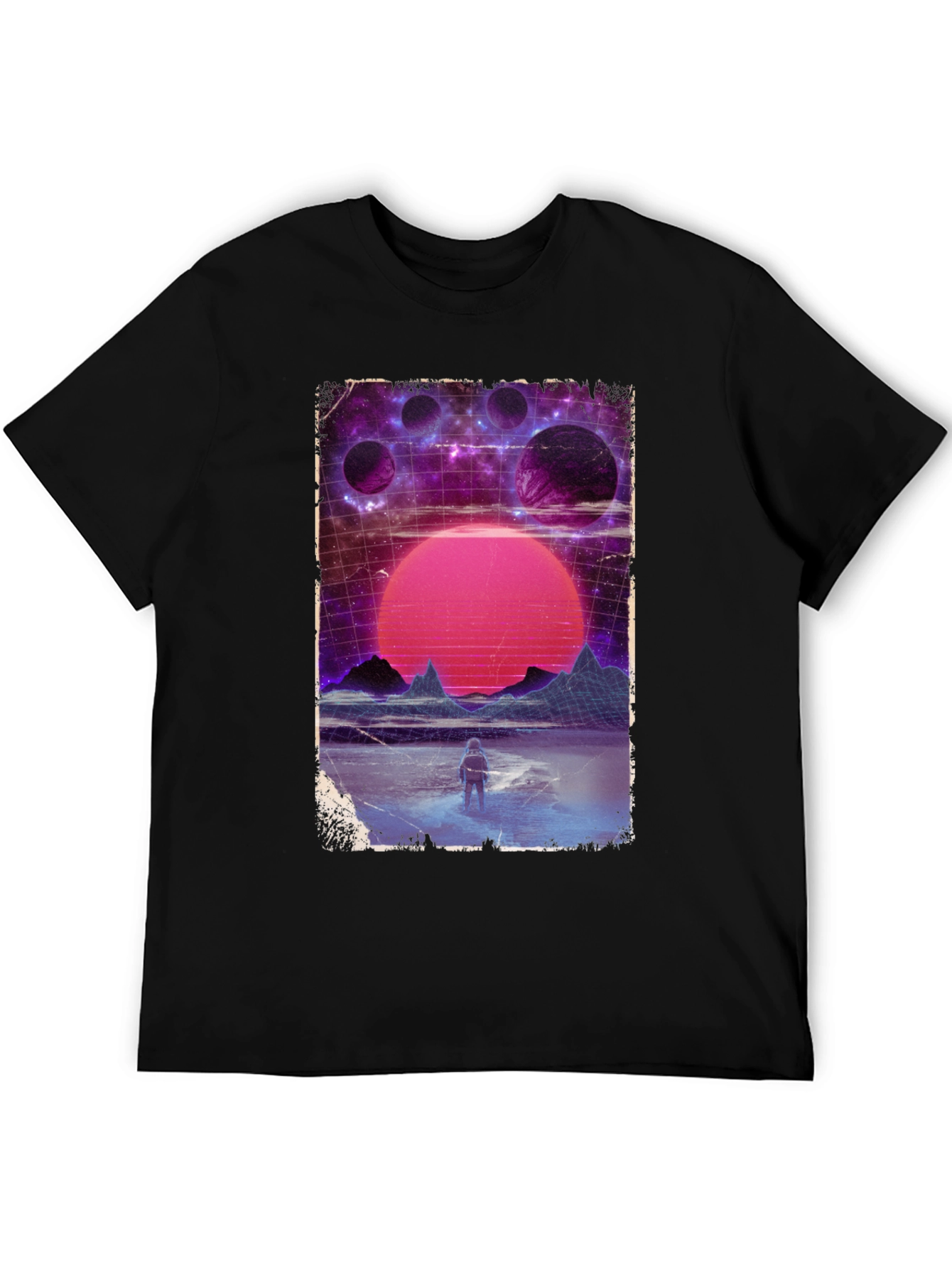 Retro Space Print Black T-Shirt