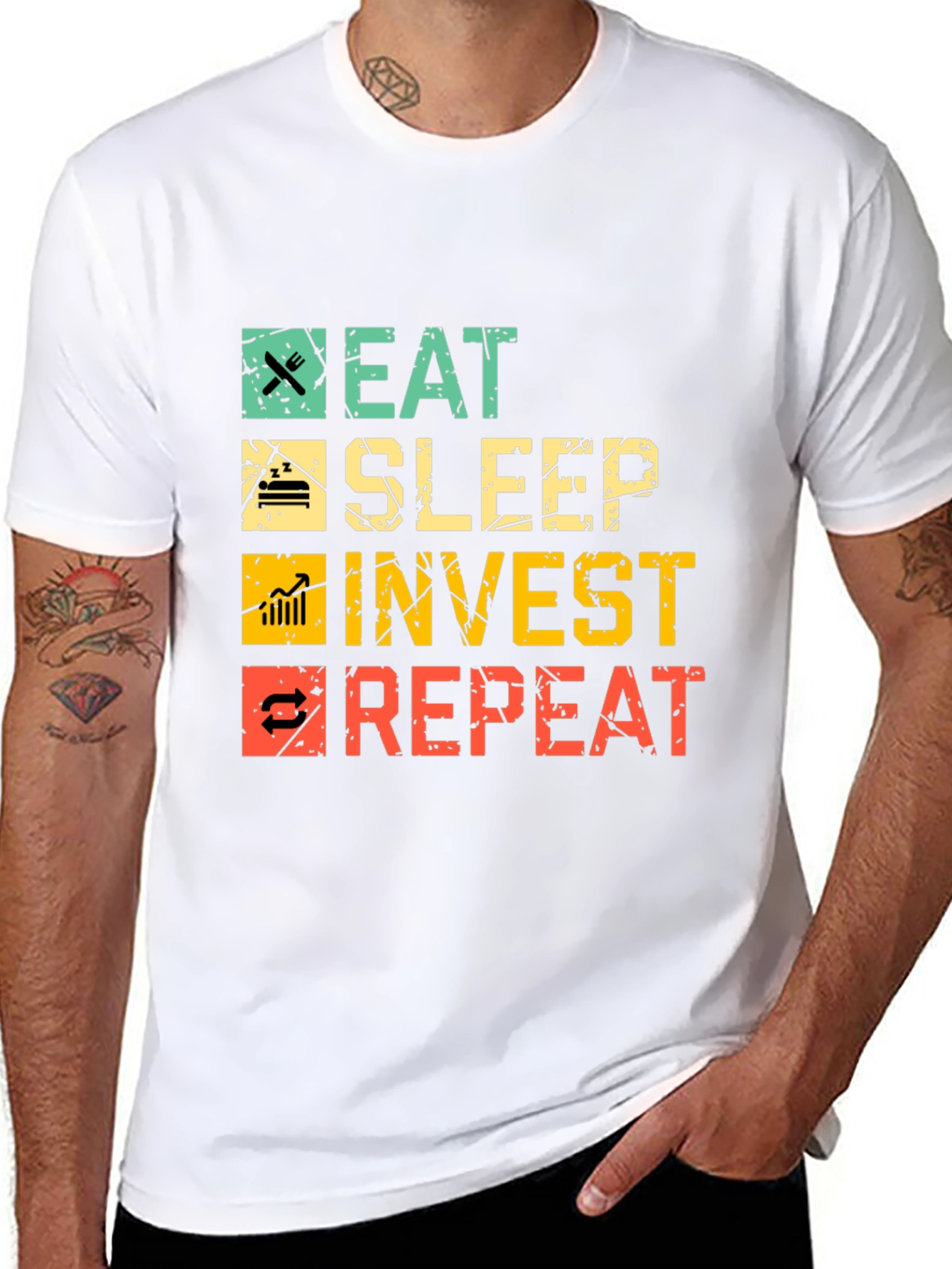 Eat Sleep Invest Repeat Black Graphic Tee