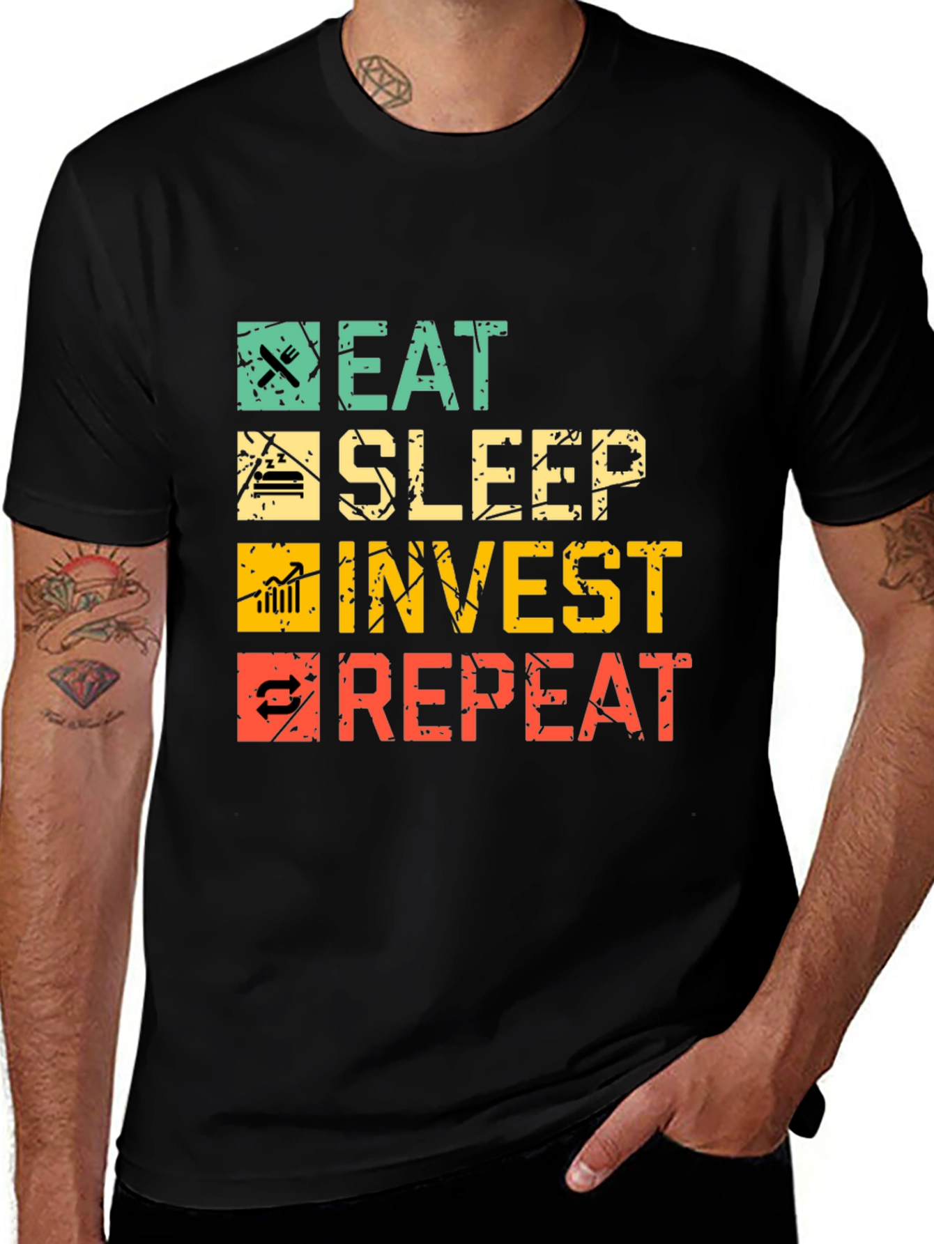 Eat Sleep Invest Repeat Black Graphic Tee