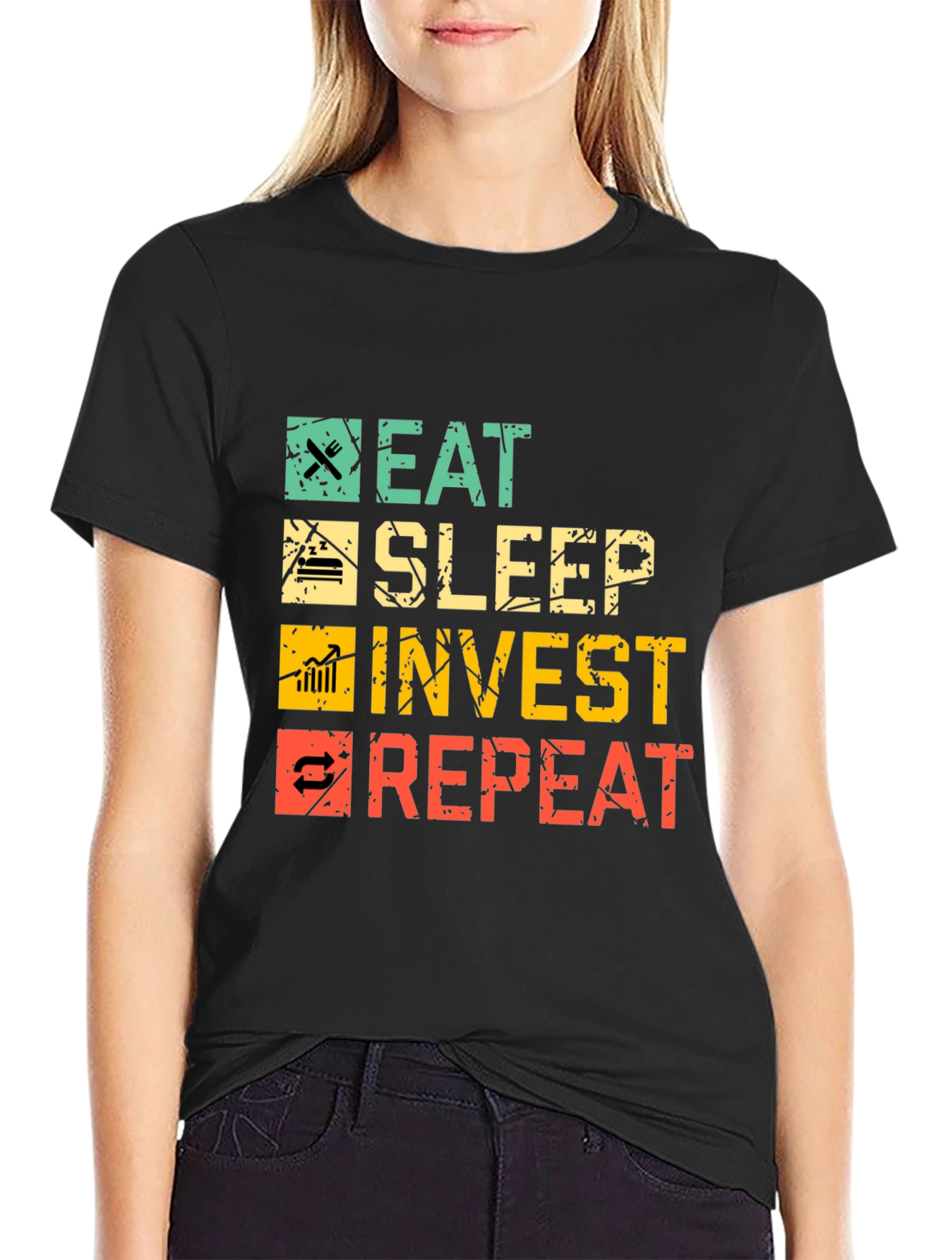 Eat Sleep Invest Repeat Black Graphic Tee