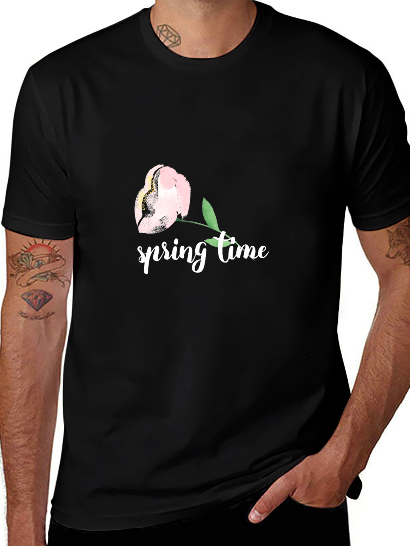 Spring Time Floral Graphic Tee - Black