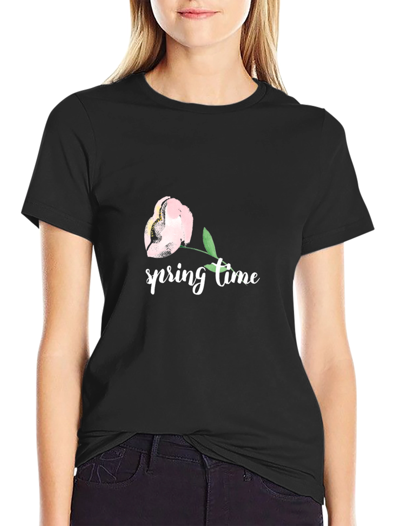 Spring Time Floral Graphic Tee - Black