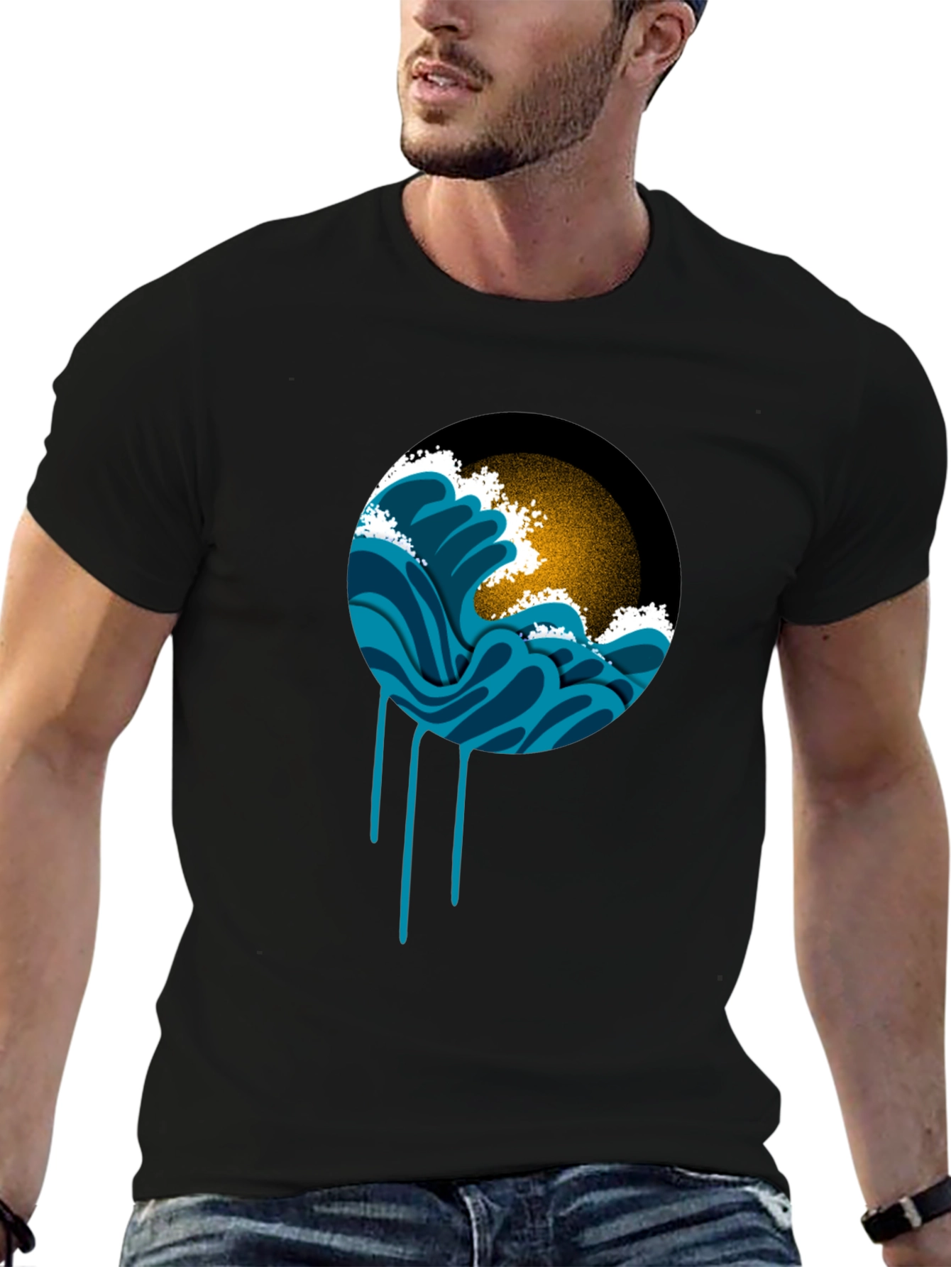 Ocean Wave Graphic Black T-Shirt