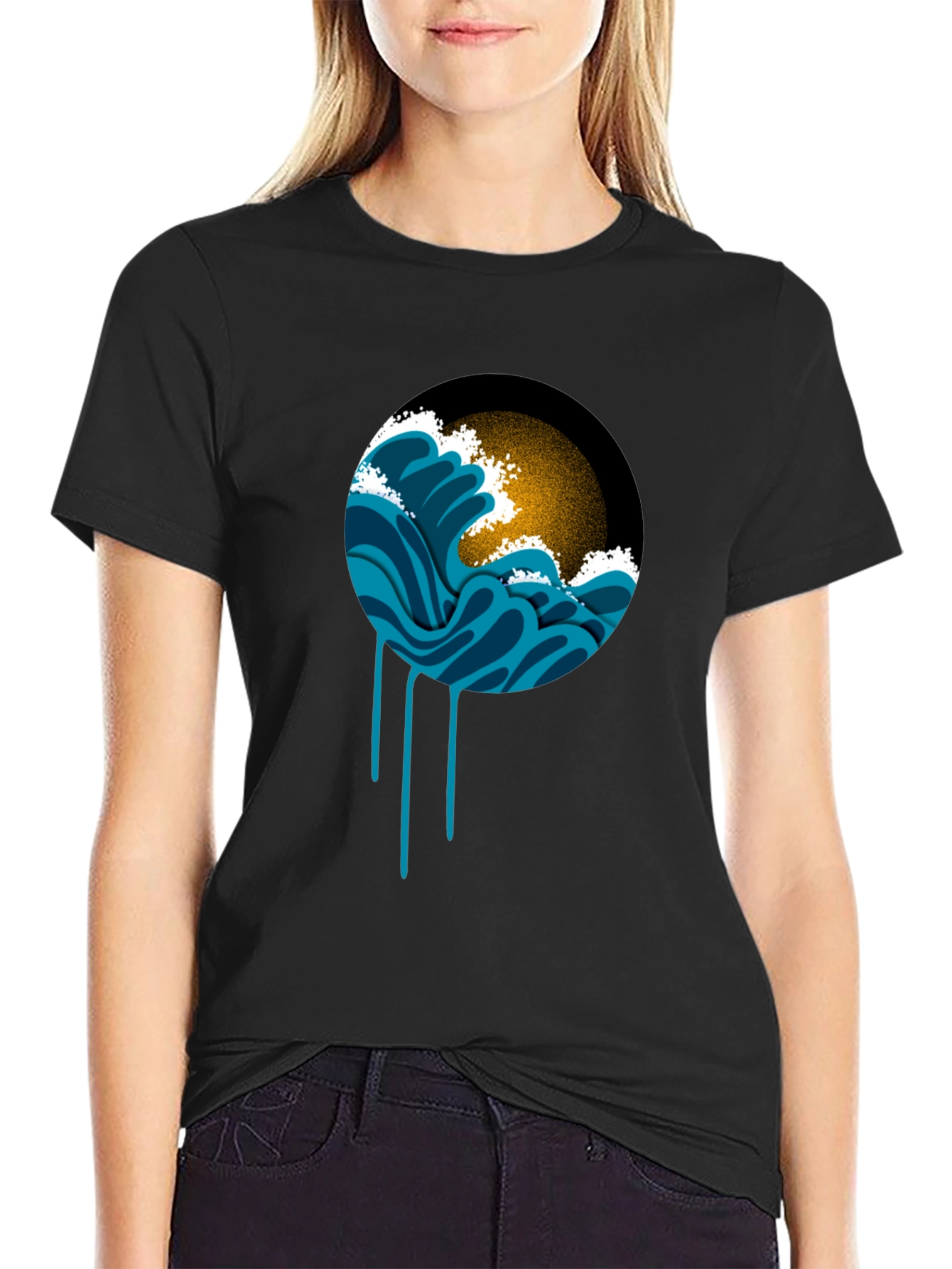 Ocean Wave Graphic Black T-Shirt