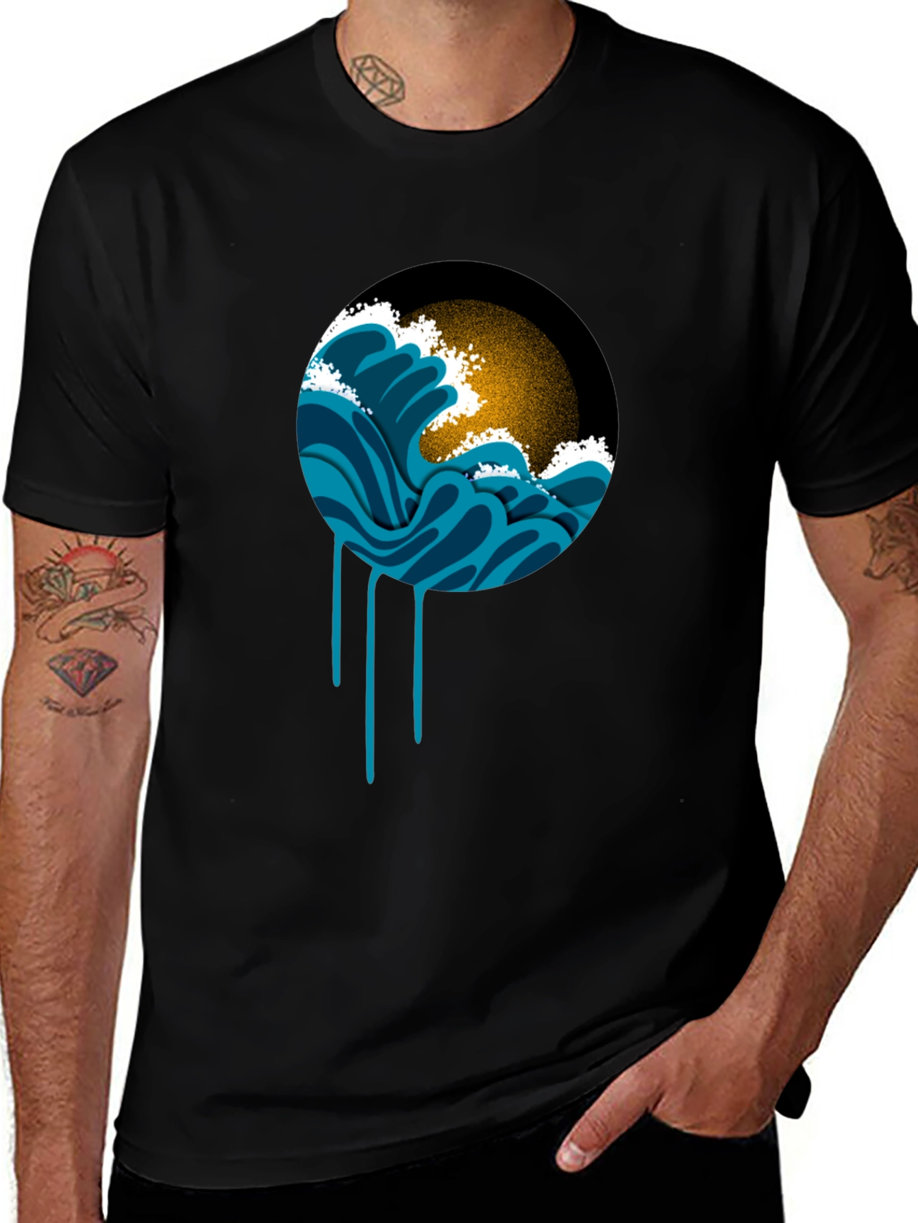 Ocean Wave Graphic Black T-Shirt