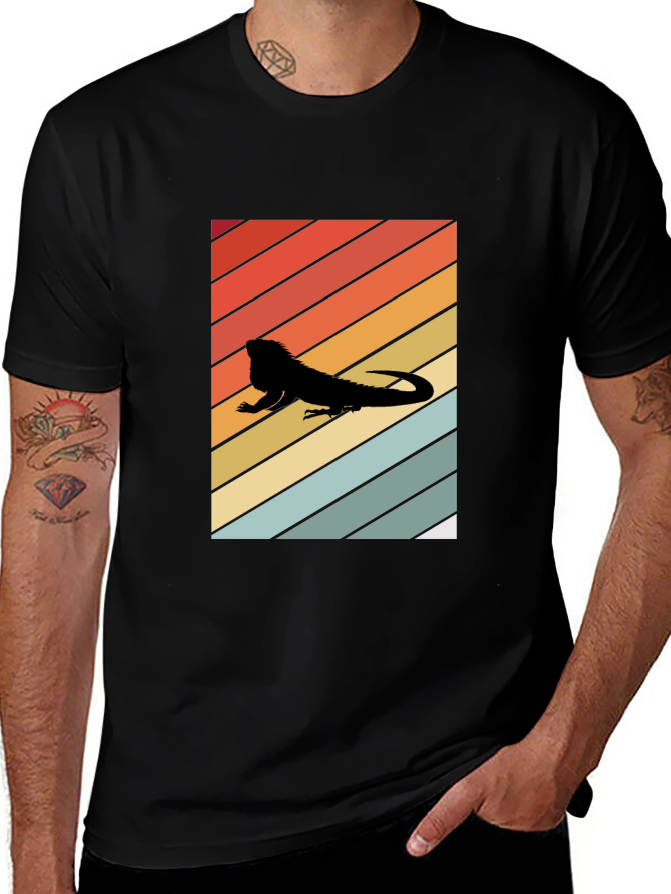 Retro Iguana Sunset Tee - Cool Reptile Lover Shirt