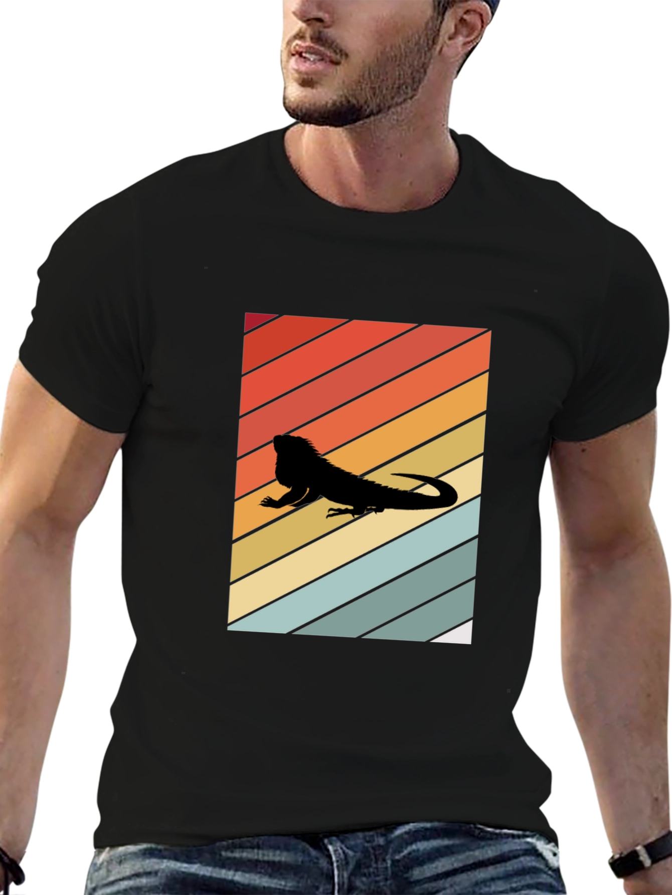 Retro Iguana Sunset Tee - Cool Reptile Lover Shirt