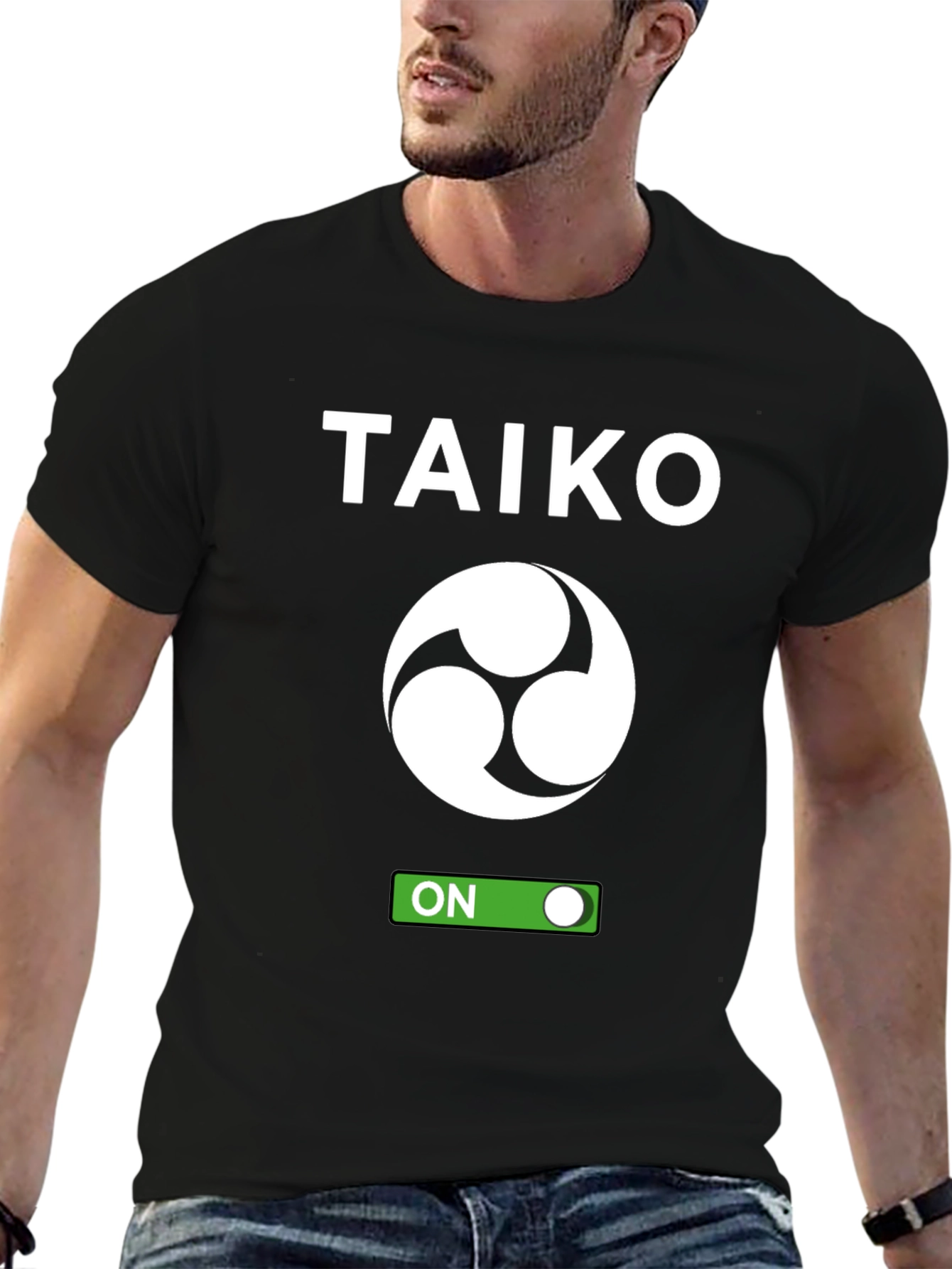 Taiko ON Black T-Shirt - Japanese Drumming Inspired Design