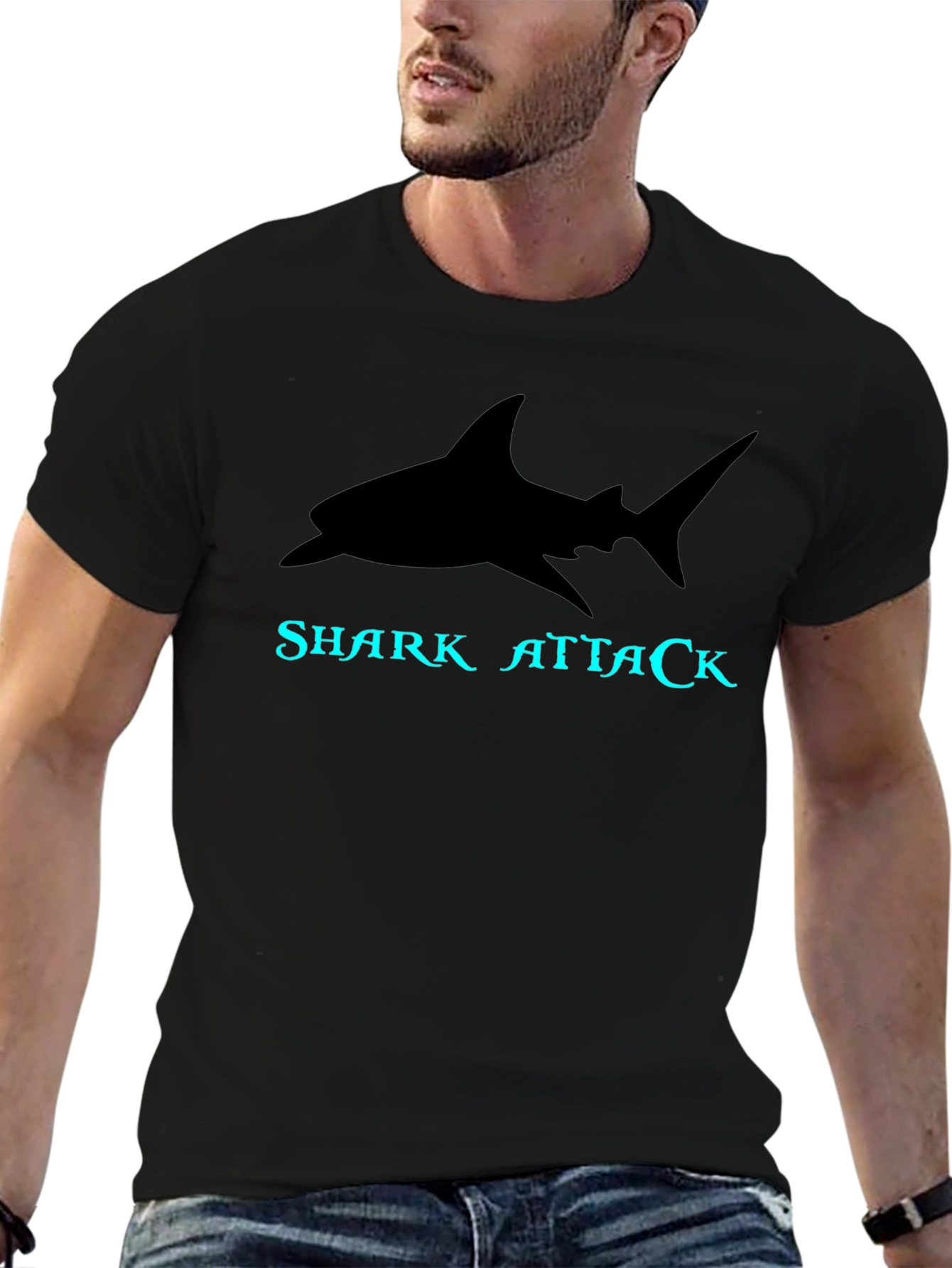 Shark Attack Graphic Tee - Black Cotton T-Shirt