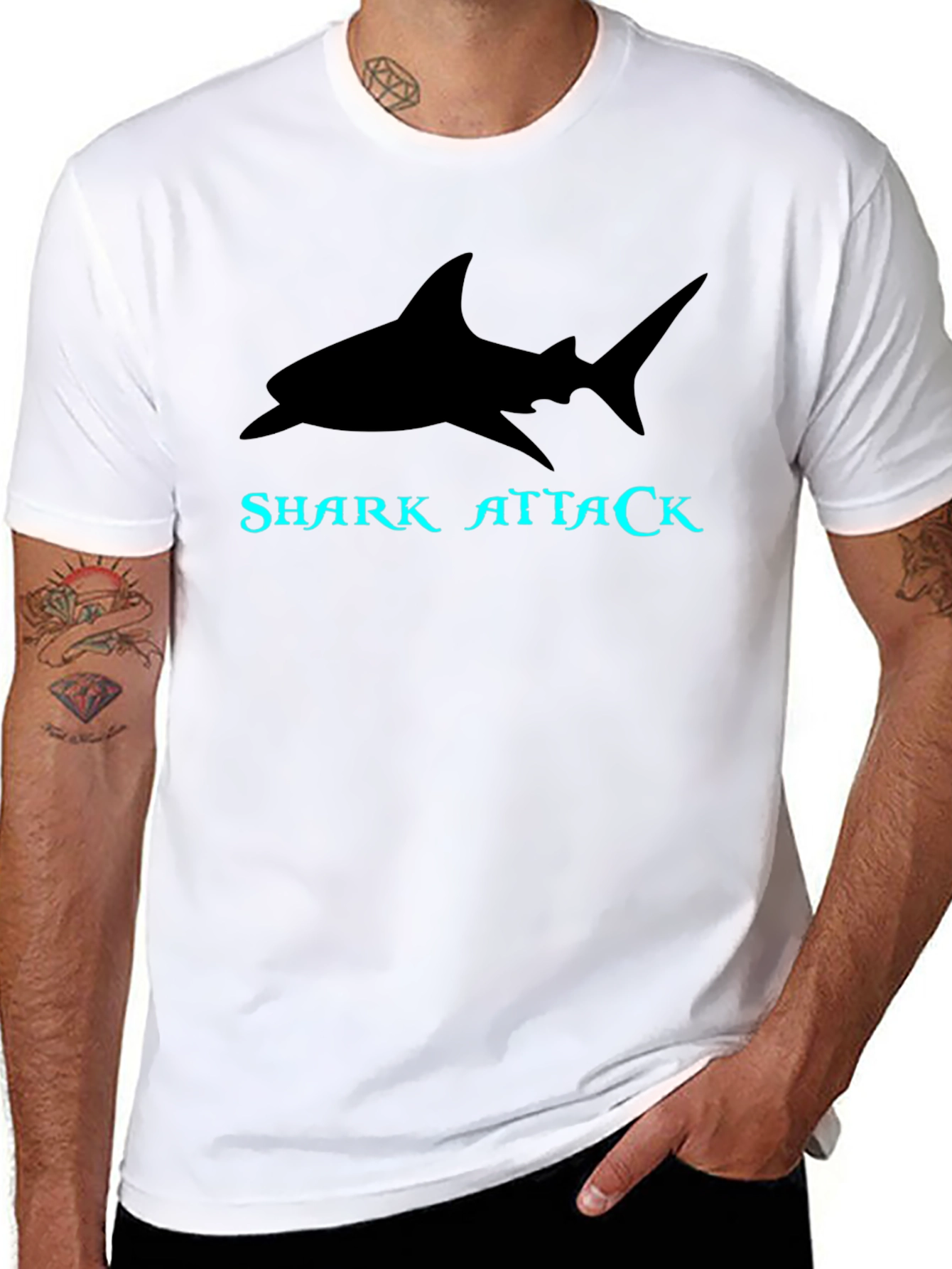 Shark Attack Graphic Tee - Black Cotton T-Shirt