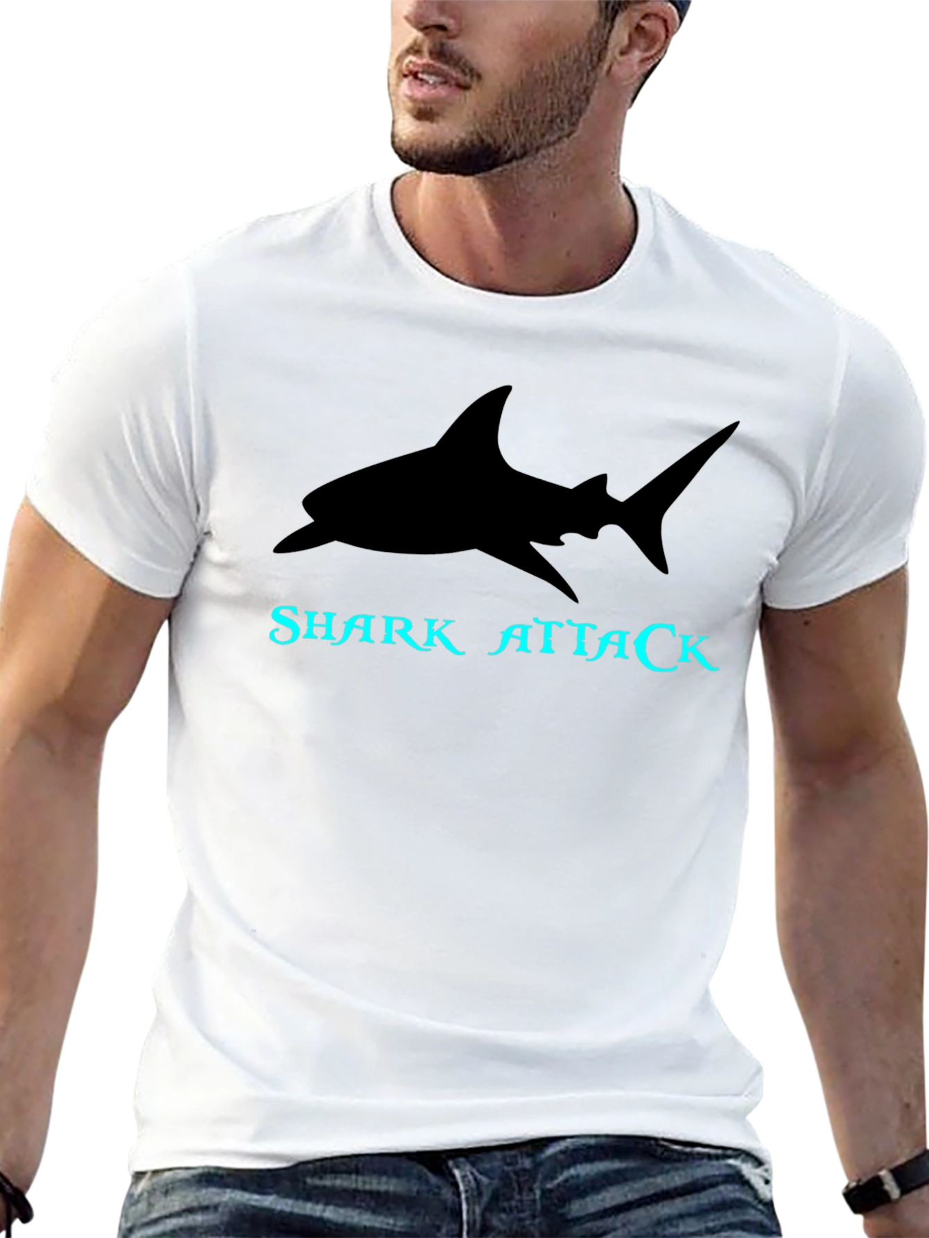 Shark Attack Graphic Tee - Black Cotton T-Shirt