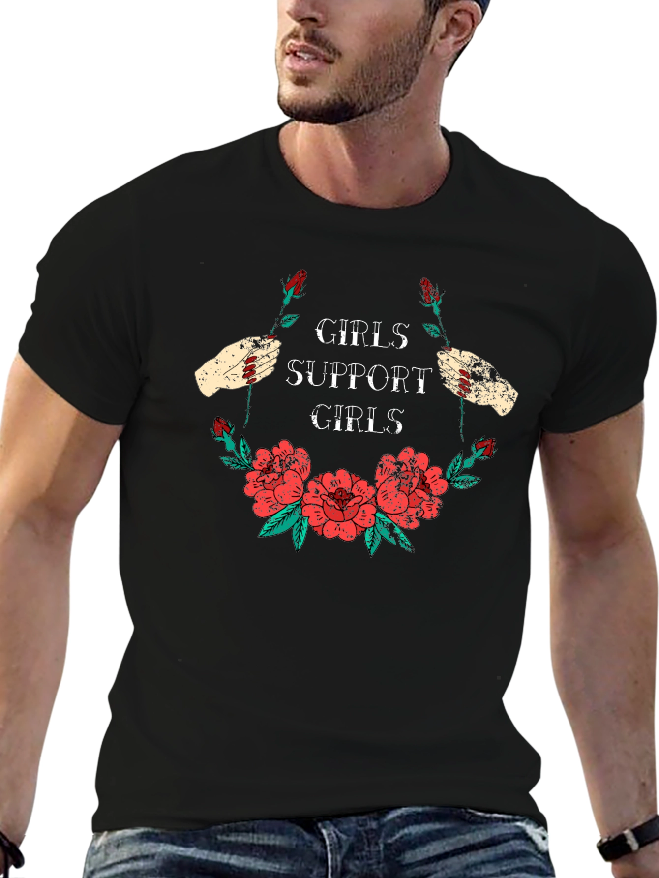 Girls Support Girls Graphic T-Shirt Floral Design